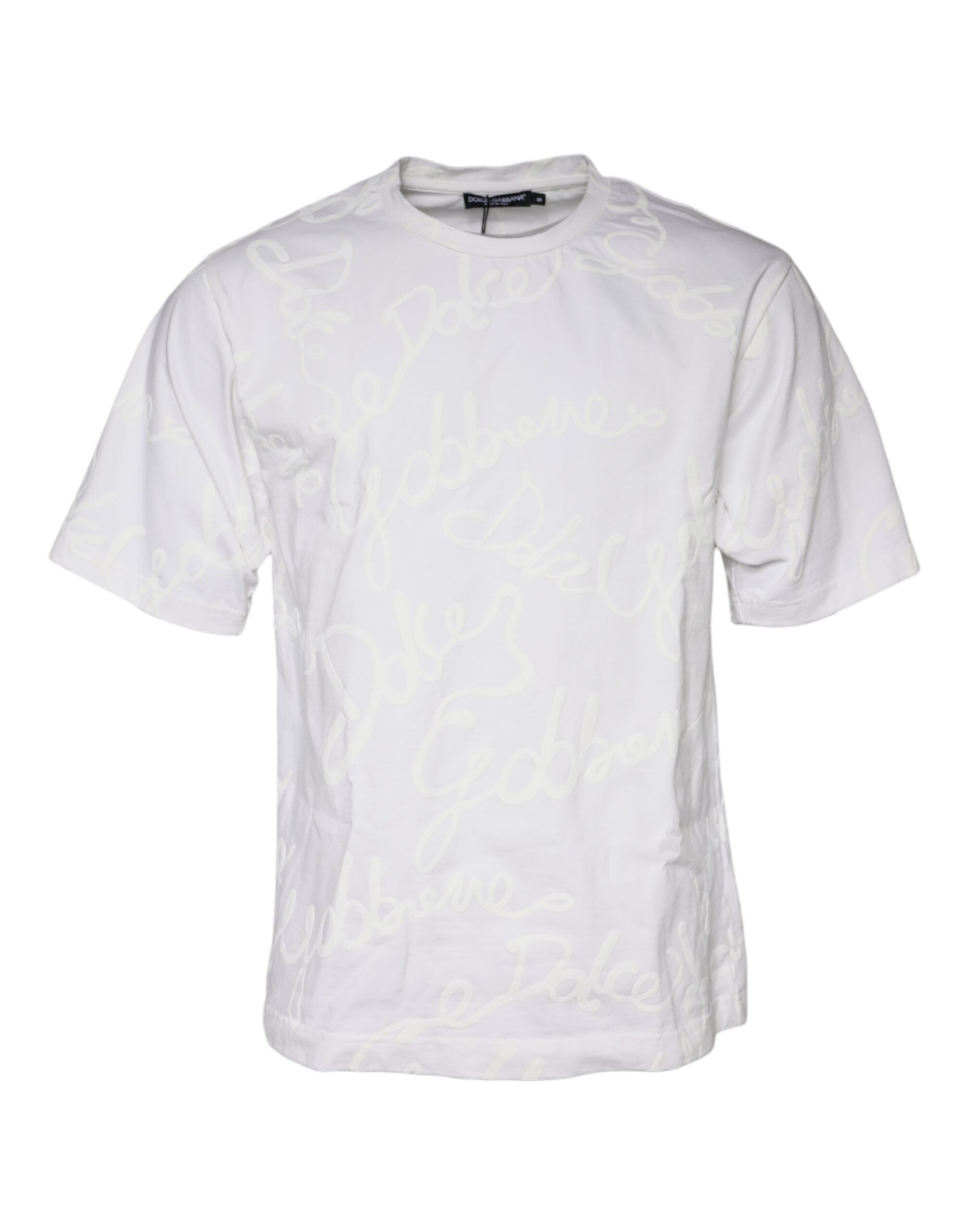Dolce & Gabbana white T-shirt with round neck and logo print, made of cotton-2