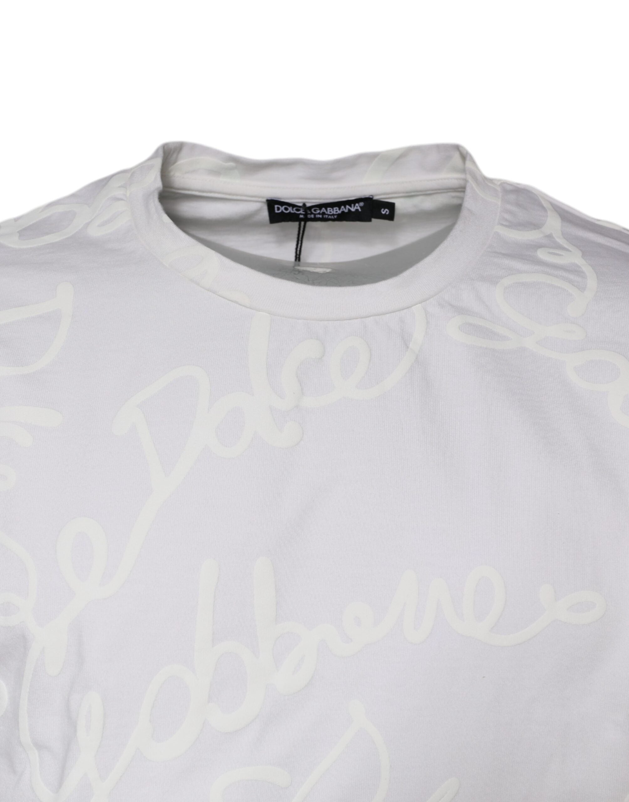 Dolce & Gabbana white T-shirt with round neck and logo print, made of cotton-3