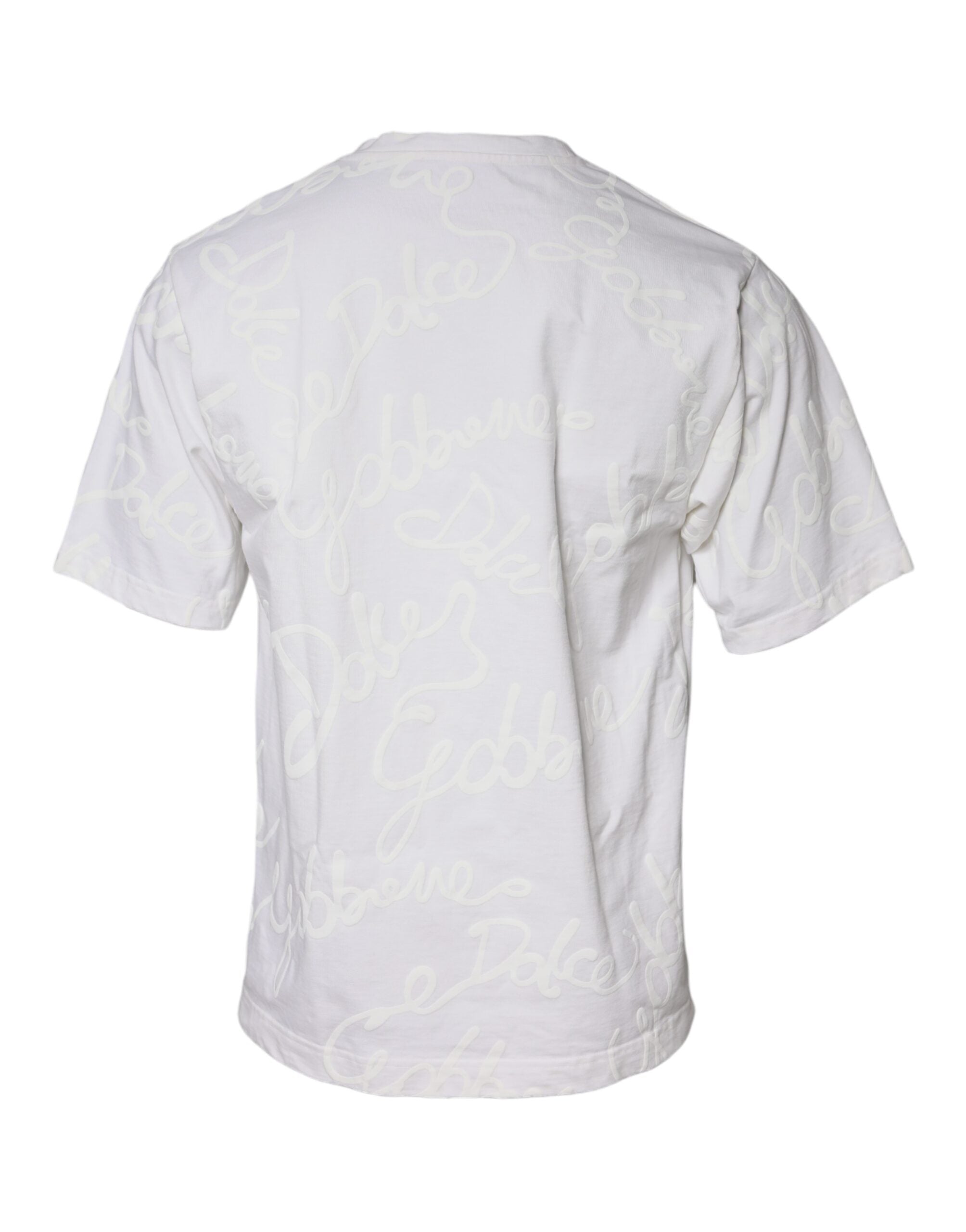 Dolce & Gabbana white T-shirt with round neck and logo print, made of cotton-4