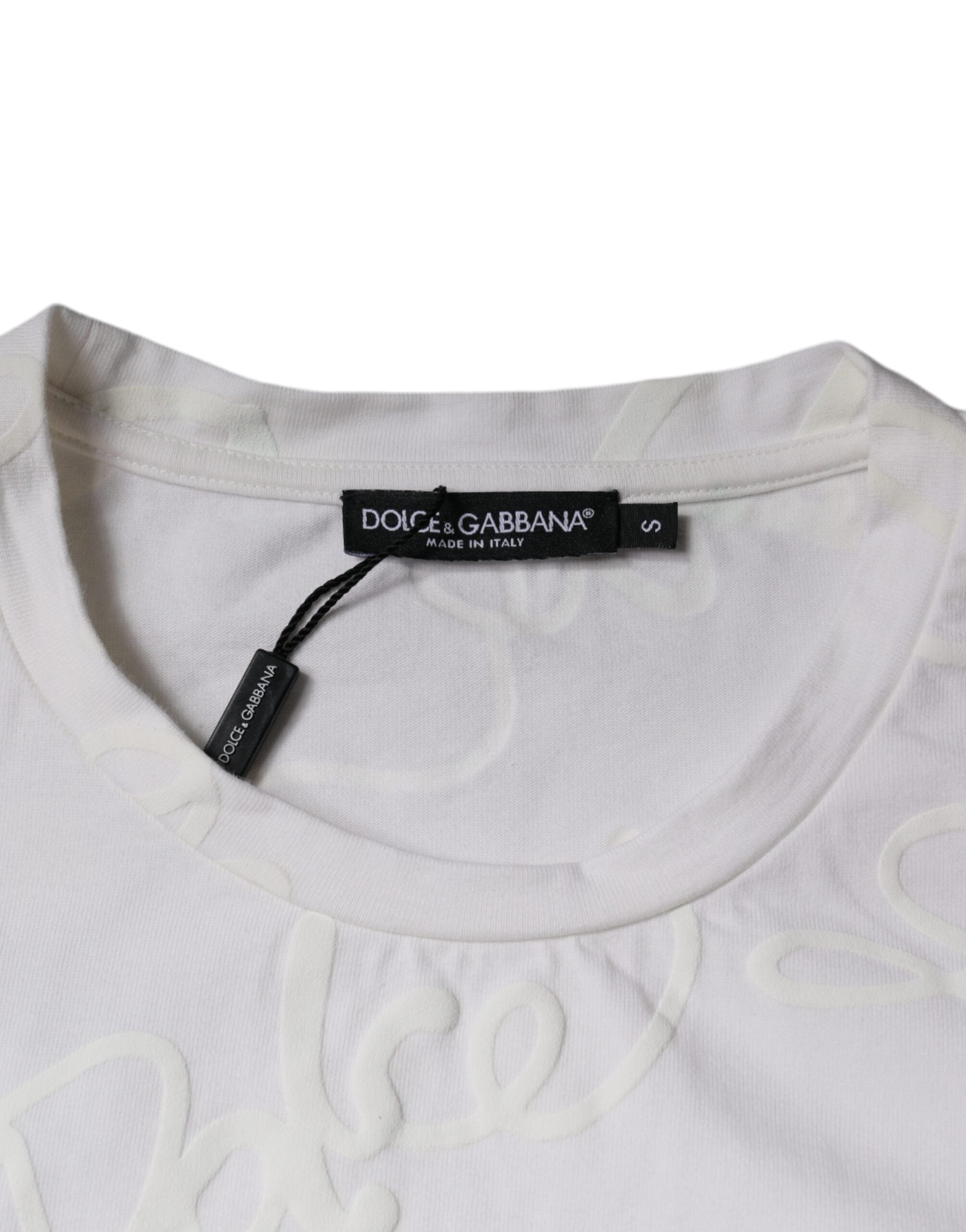 Dolce & Gabbana white T-shirt with round neck and logo print, made of cotton-5