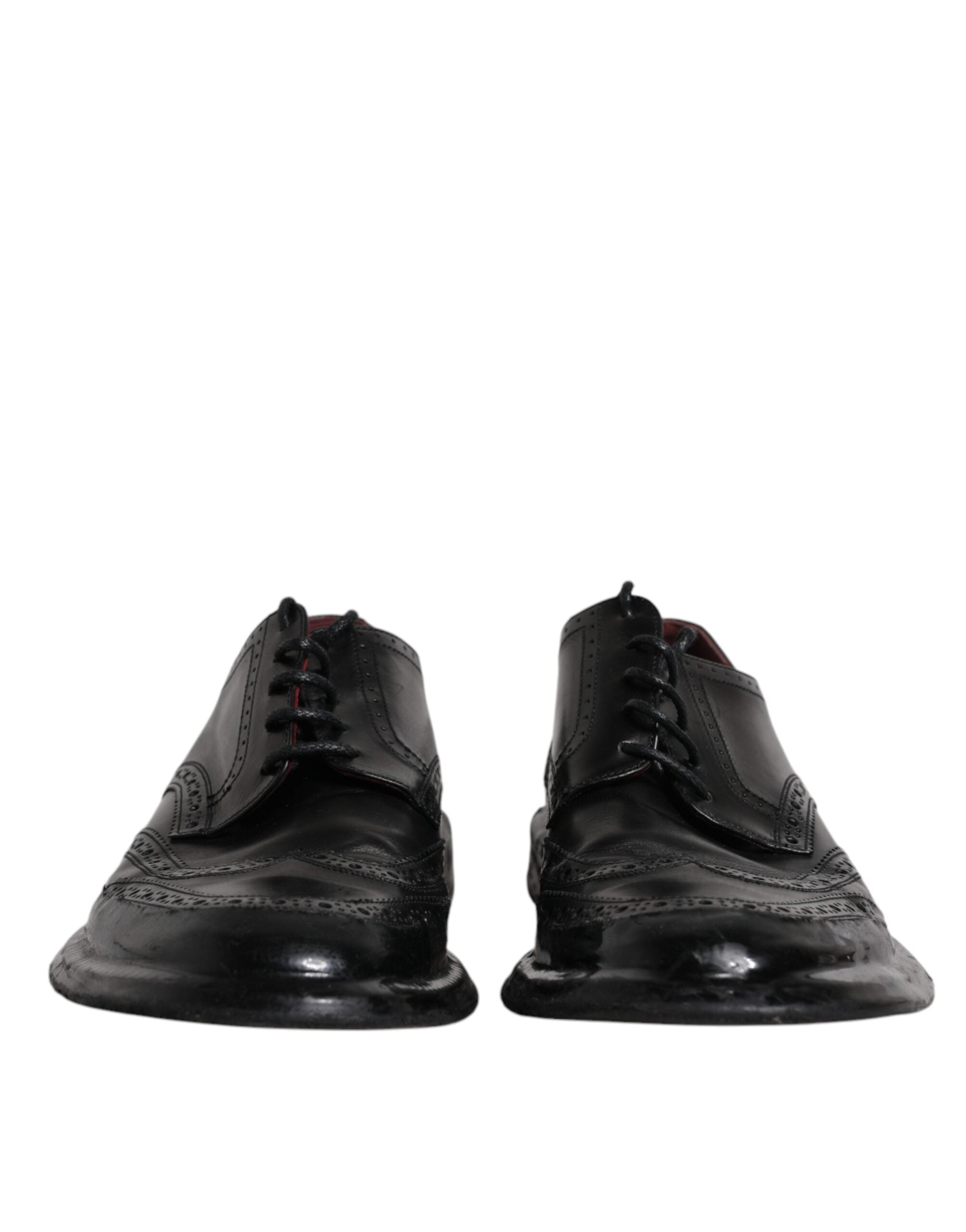 Dolce & Gabbana Black Leather Derby Wingtip Formal Shoes-2