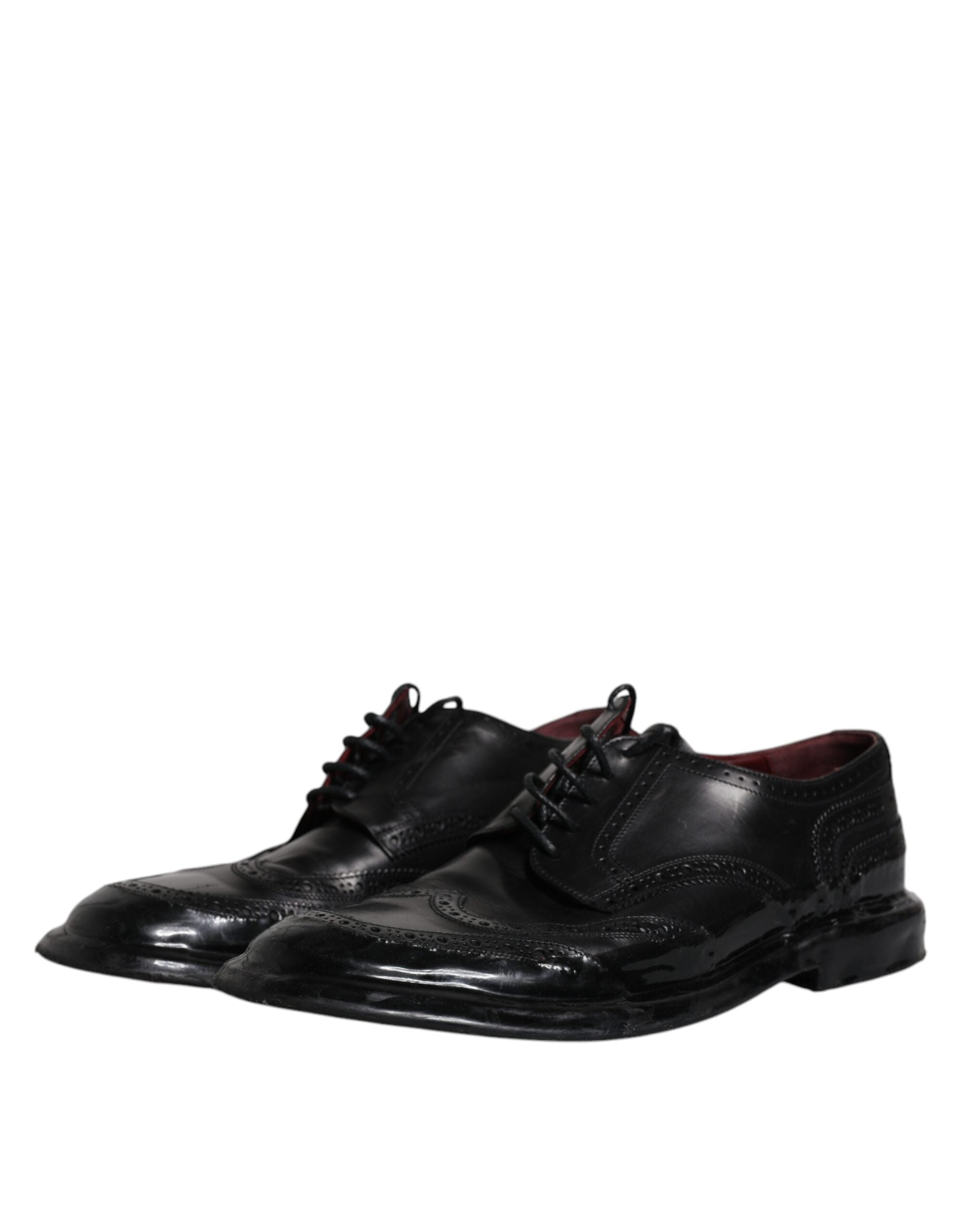 Dolce & Gabbana Black Leather Derby Wingtip Formal Shoes-4