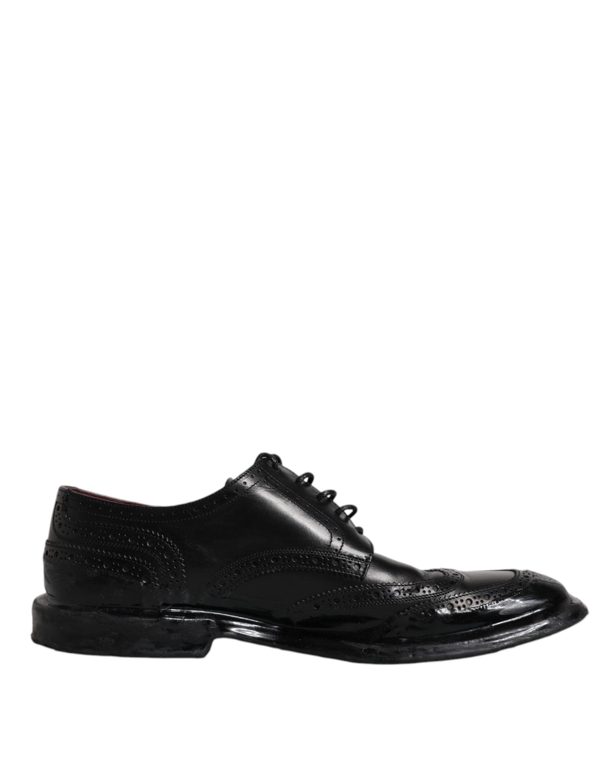 Dolce & Gabbana Black Leather Derby Wingtip Formal Shoes-7