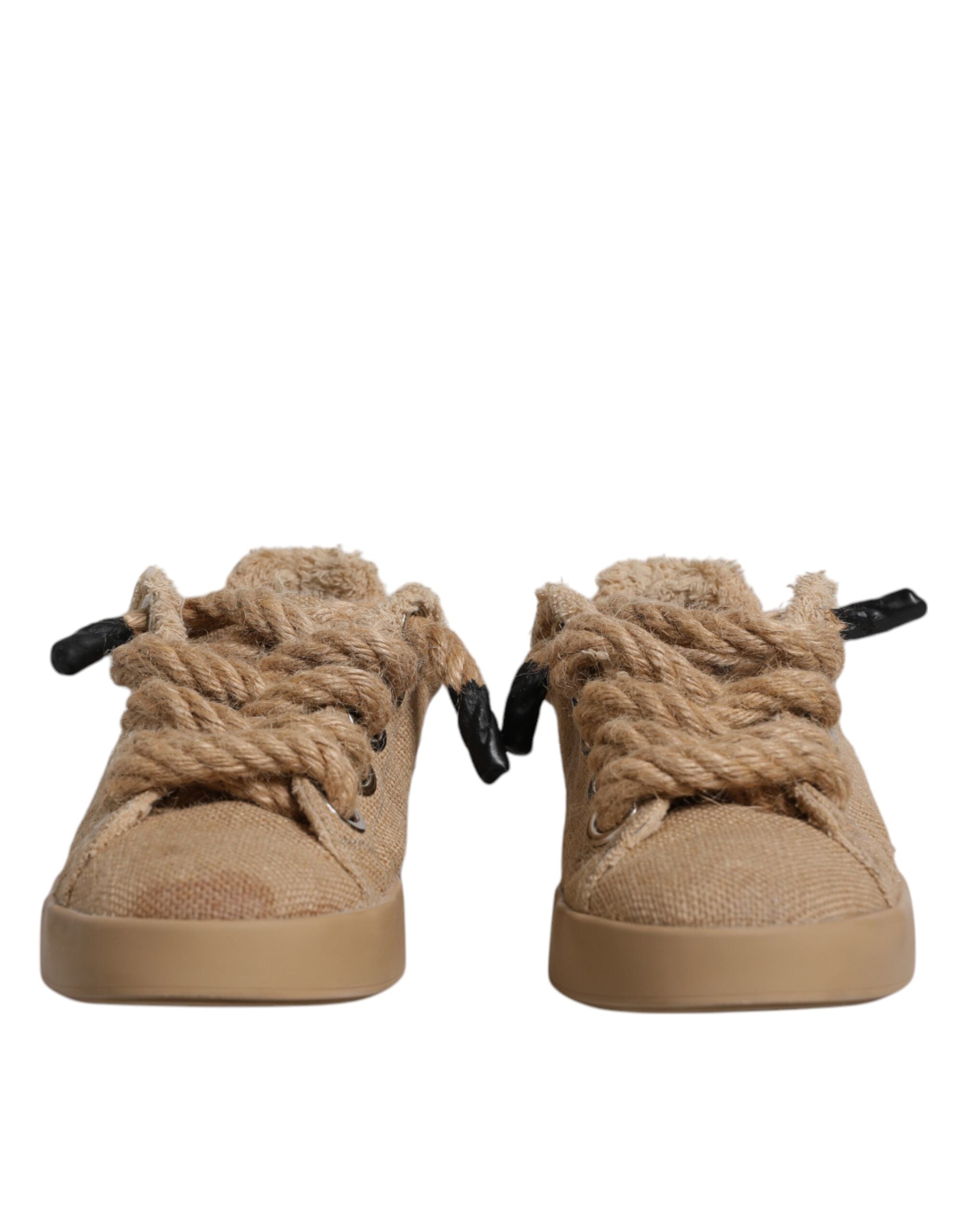 Dolce & Gabbana Brown Jute Fabric Low Top Men's Sneakers Shoes-2