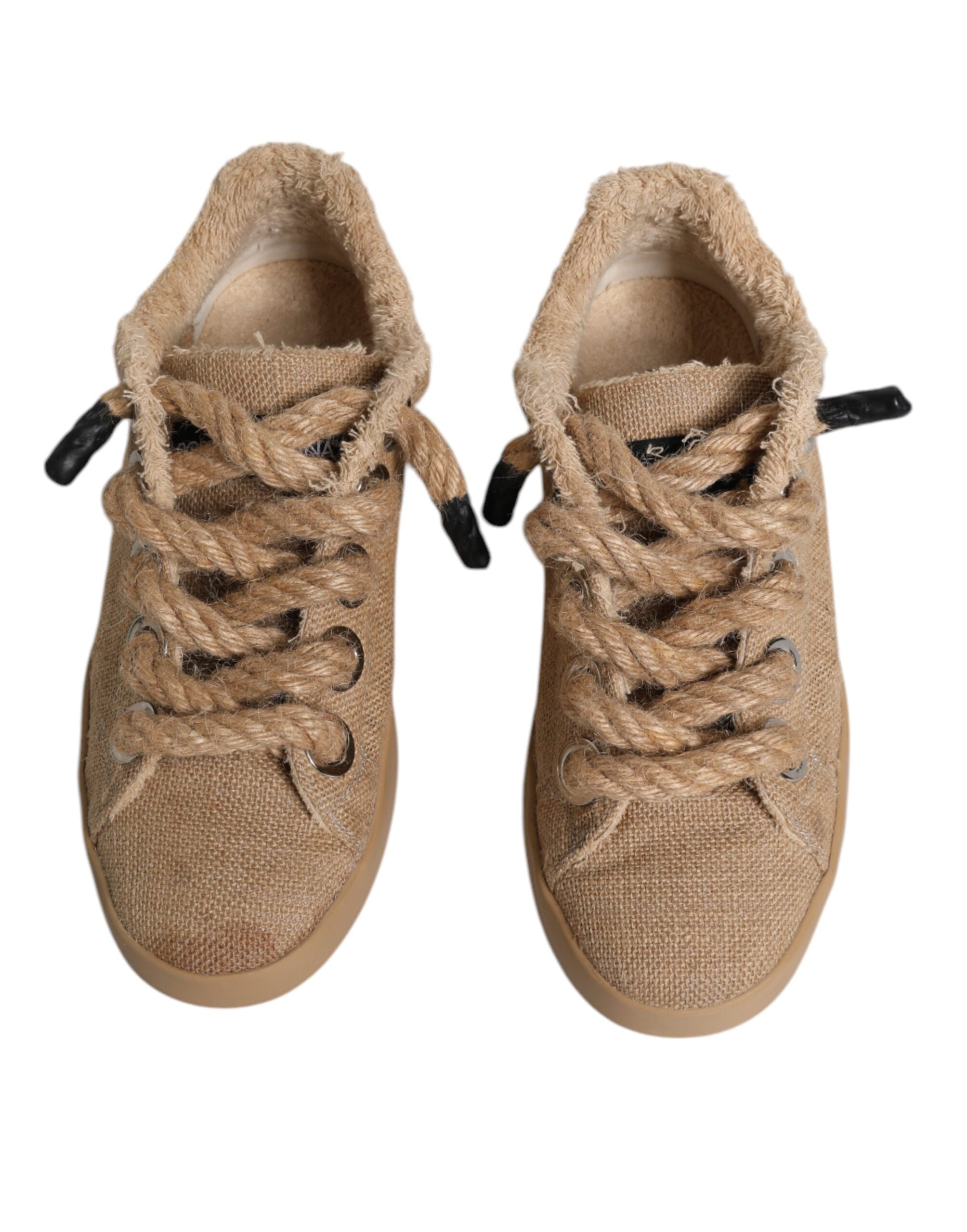 Dolce & Gabbana Brown Jute Fabric Low Top Men's Sneakers Shoes-3