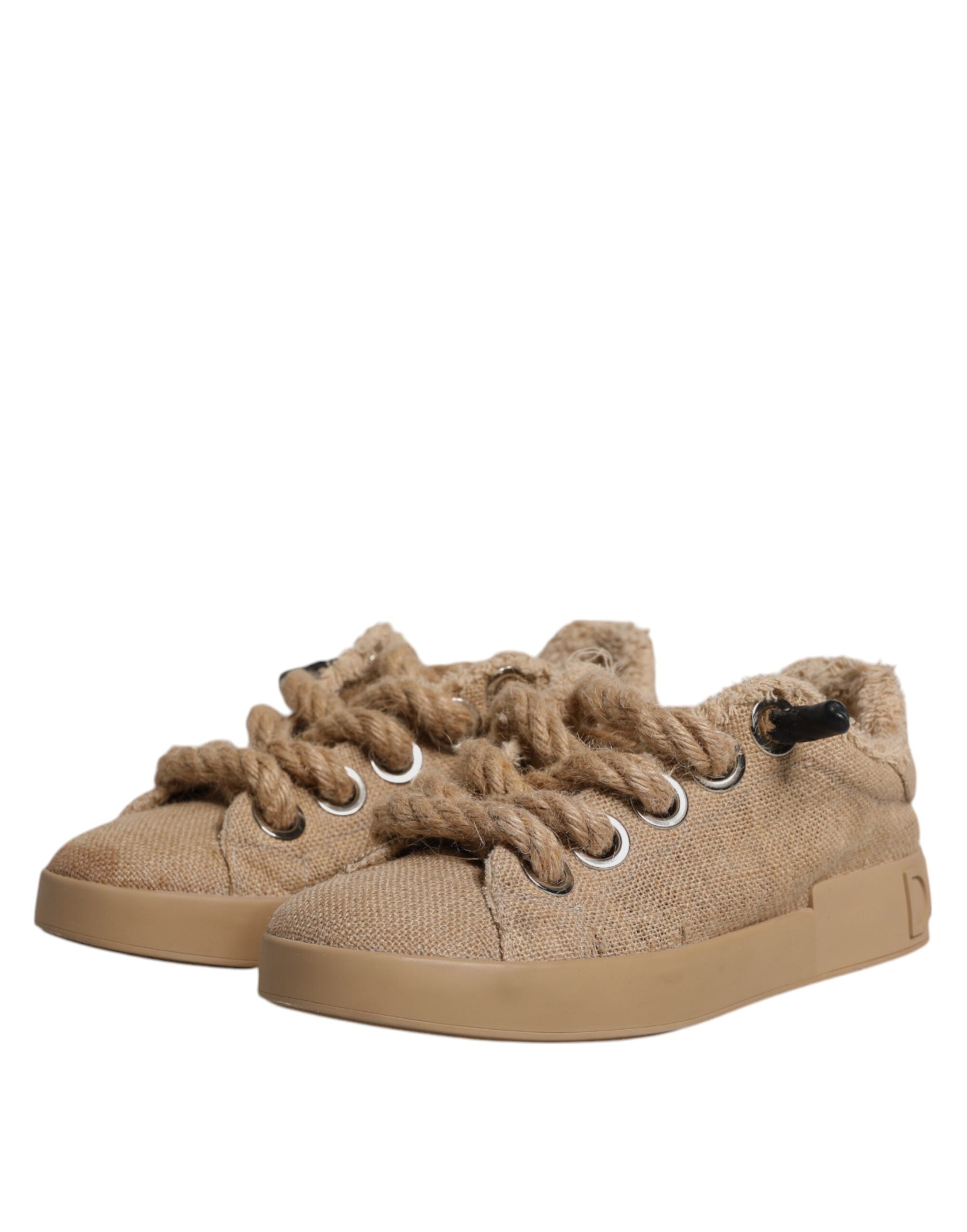 Dolce & Gabbana Brown Jute Fabric Low Top Men's Sneakers Shoes-4