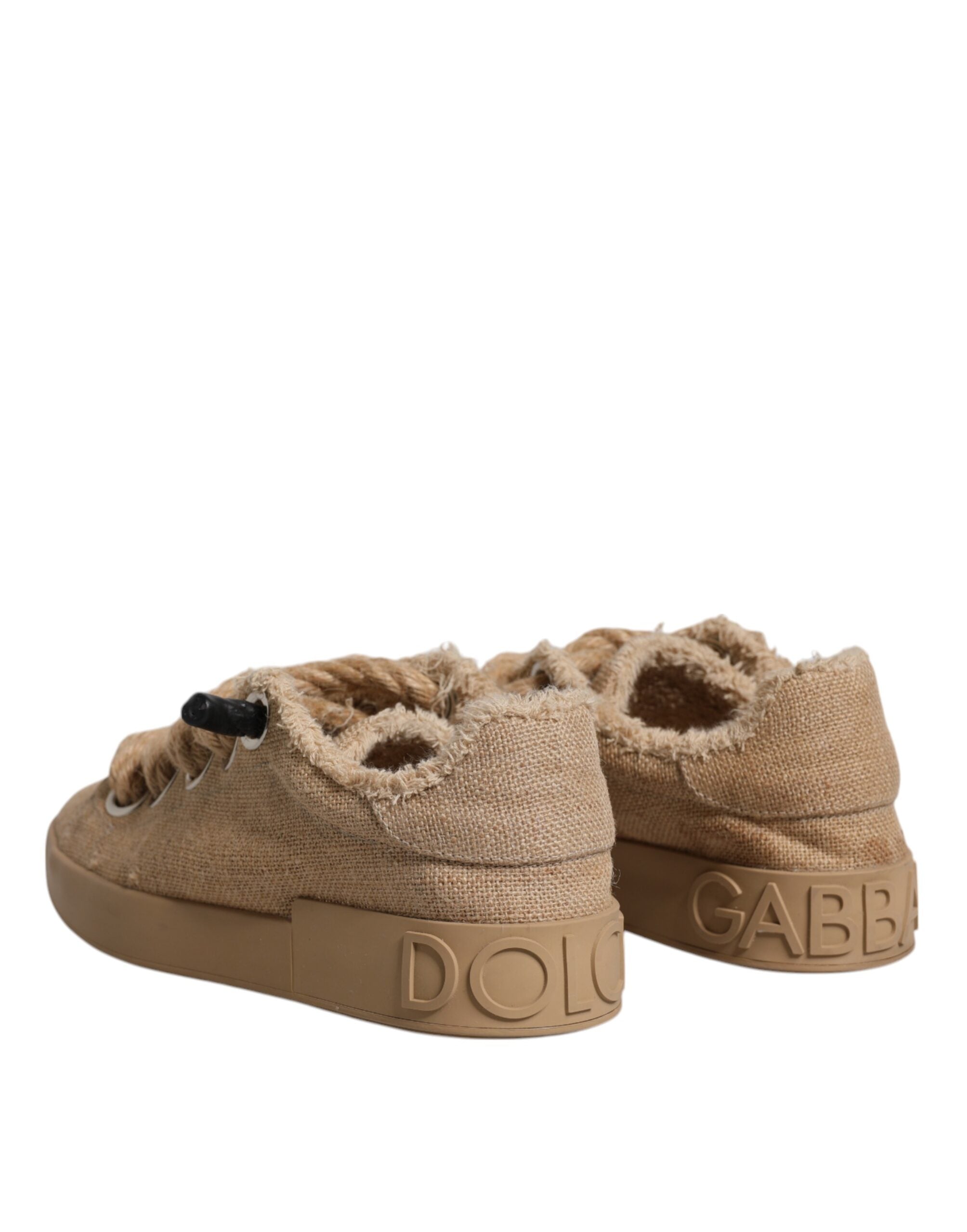 Dolce & Gabbana Brown Jute Fabric Low Top Men's Sneakers Shoes-5