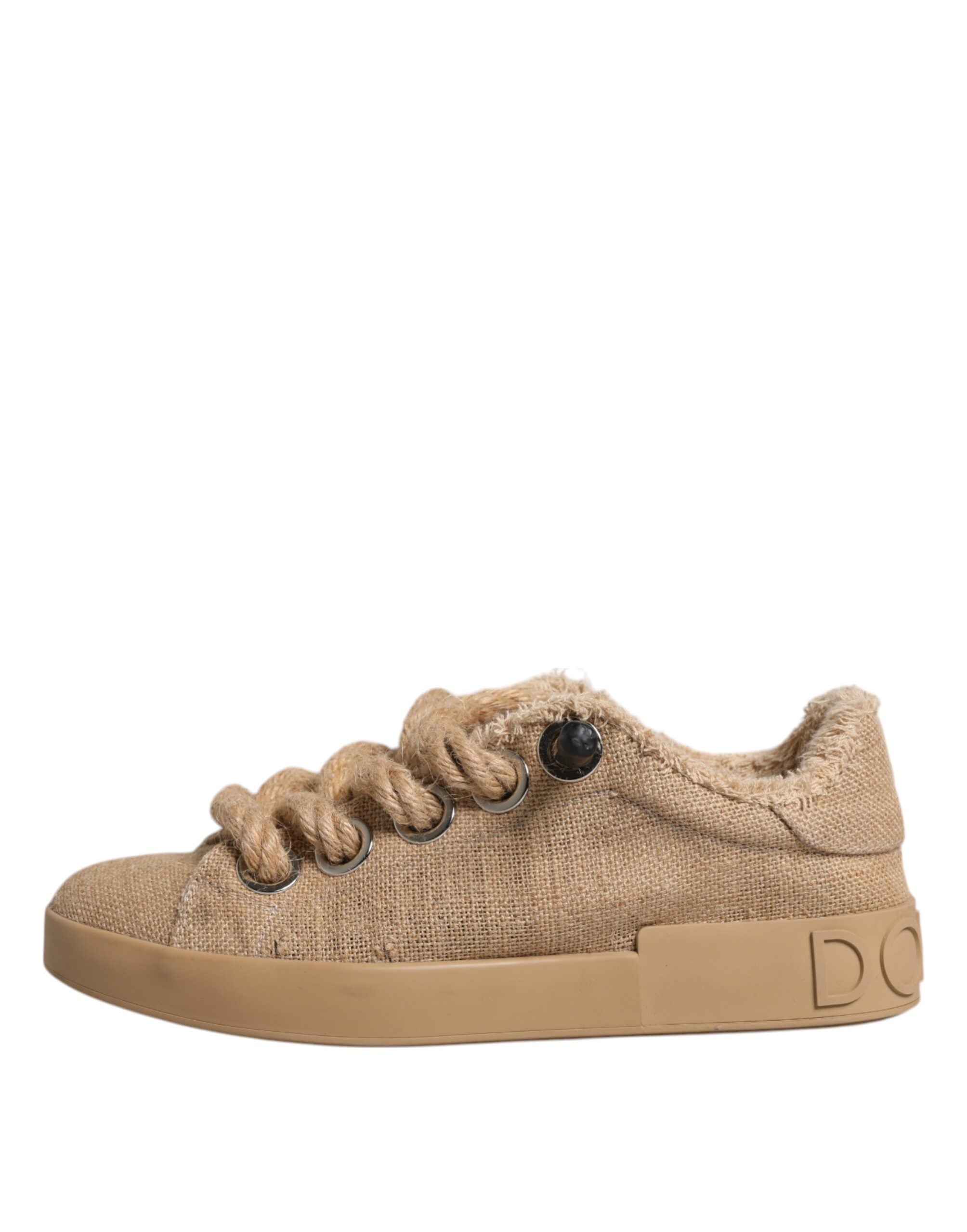 Dolce & Gabbana Brown Jute Fabric Low Top Men's Sneakers Shoes-6