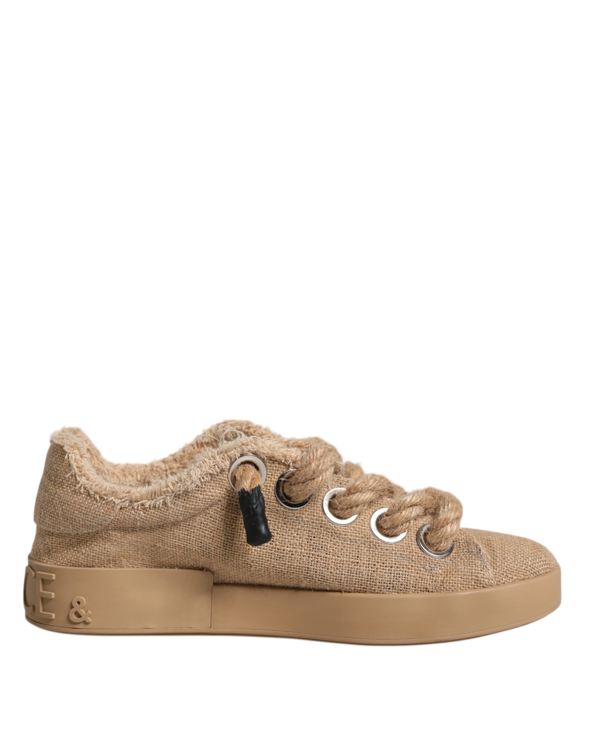 Dolce & Gabbana Brown Jute Fabric Low Top Men's Sneakers Shoes-7