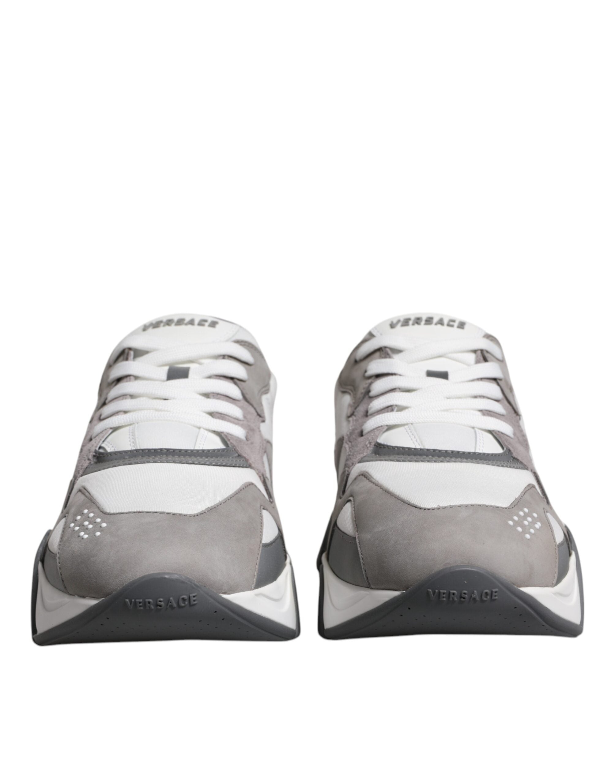 Zapatillas Versace Squalo de caña baja y gruesa de neopreno y cuero gris-2