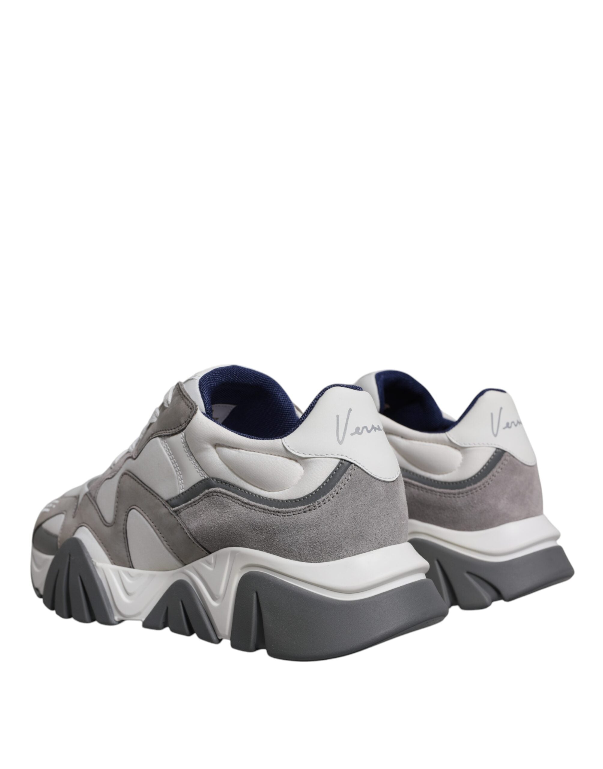 Zapatillas Versace Squalo de caña baja y gruesa de neopreno y cuero gris-4