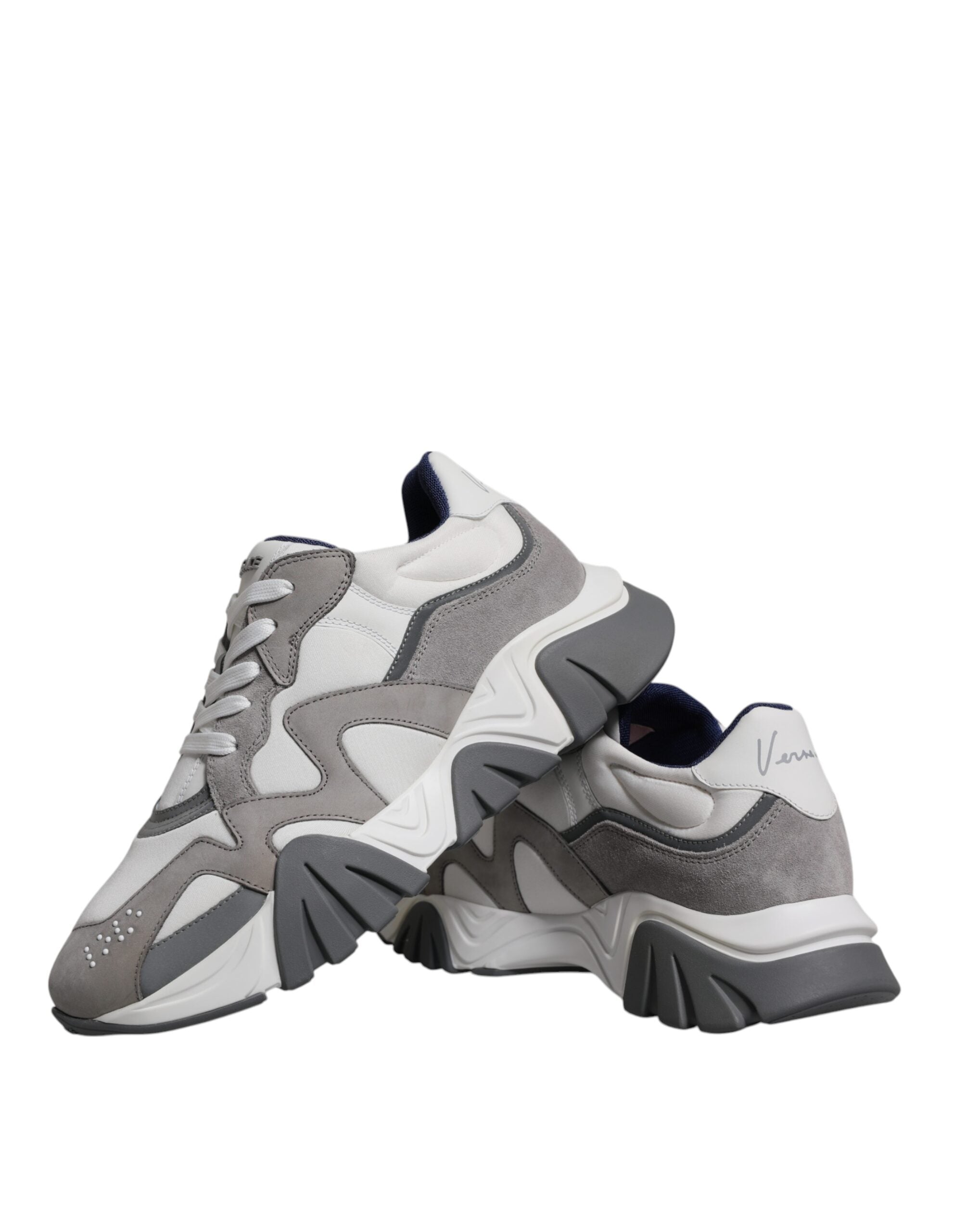 Zapatillas Versace Squalo de caña baja y gruesa de neopreno y cuero gris-8