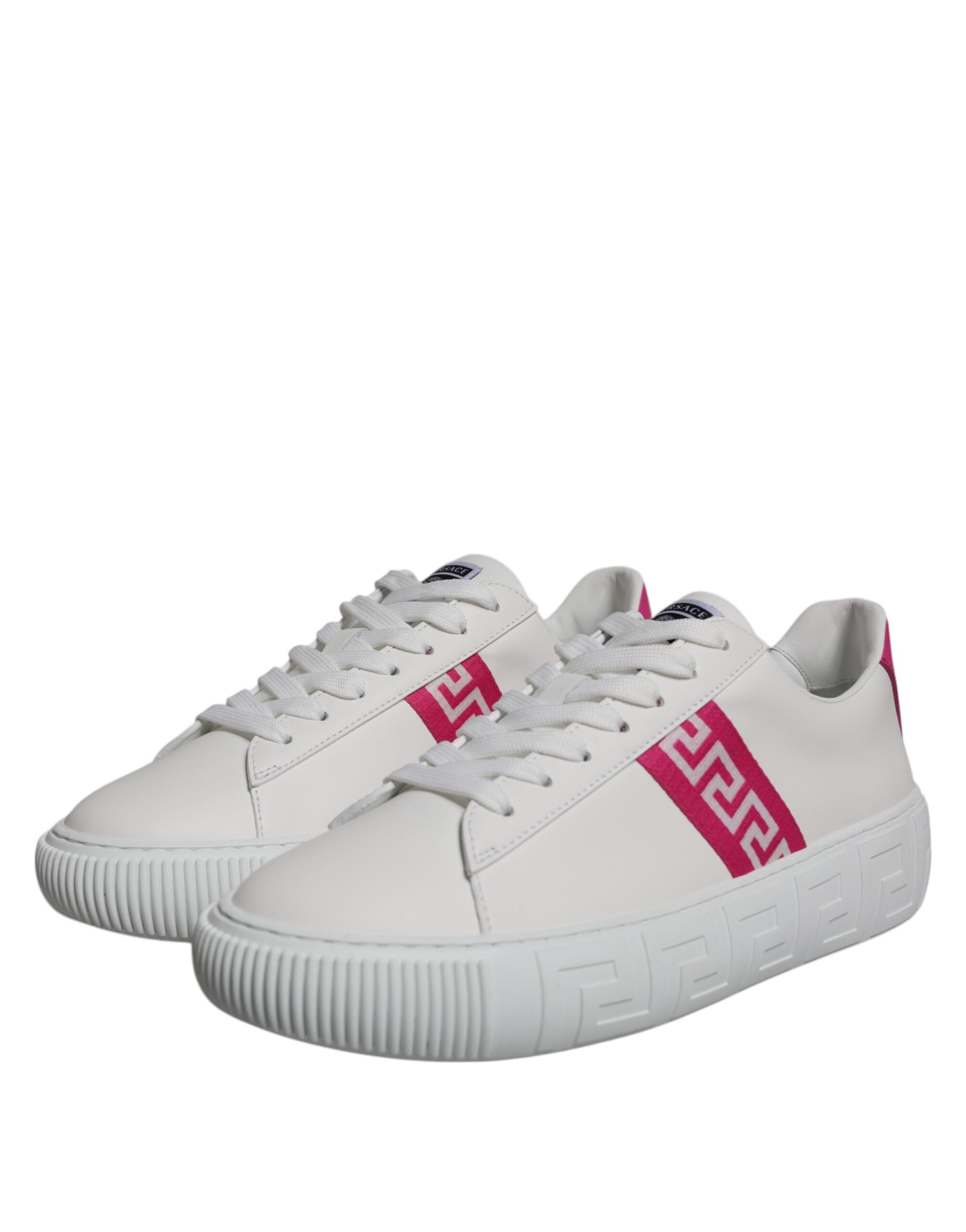 Versace White Pink Greca Print Platform Low Top Sneakers Shoes-3