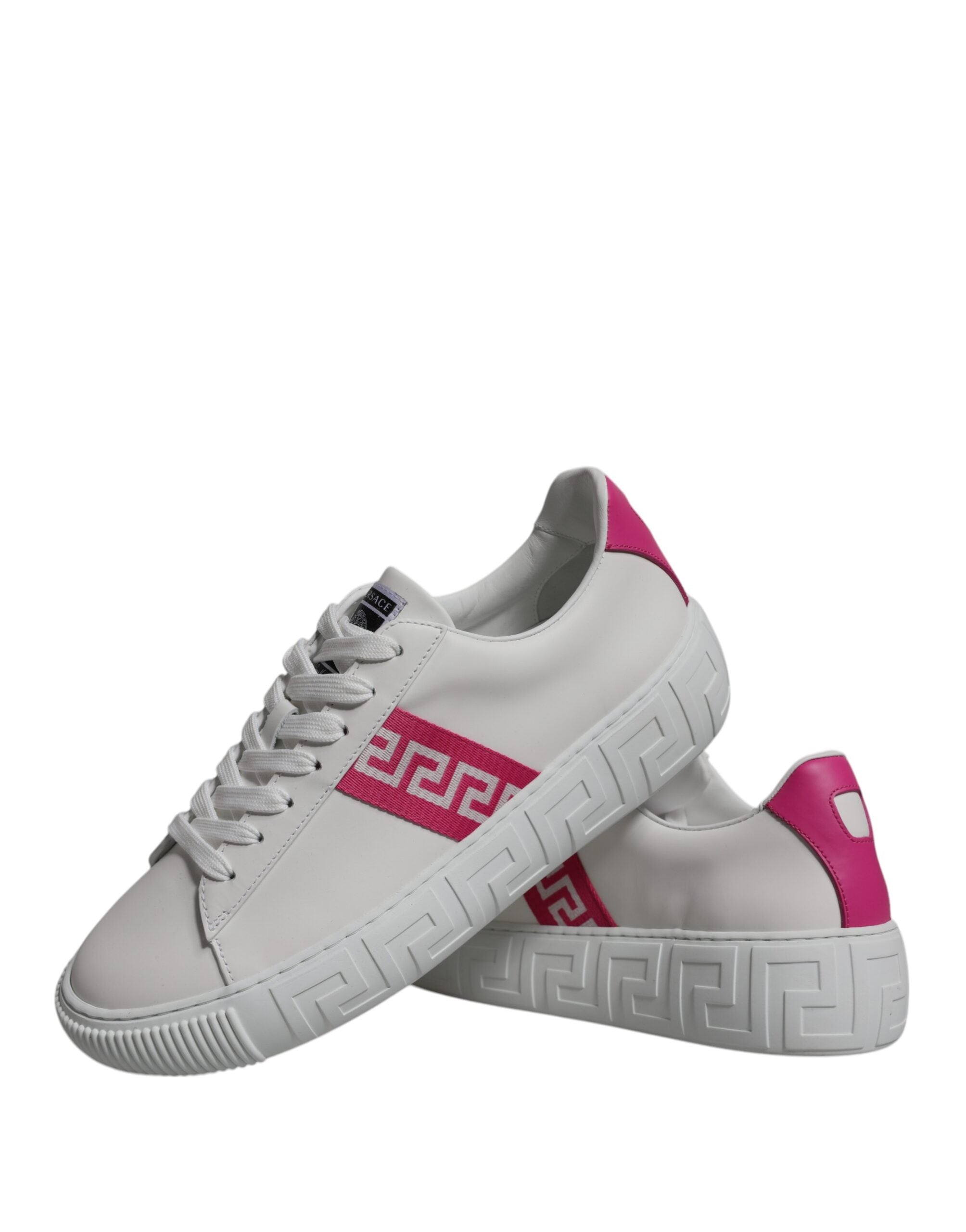Versace White Pink Greca Print Platform Low Top Sneakers Shoes-8