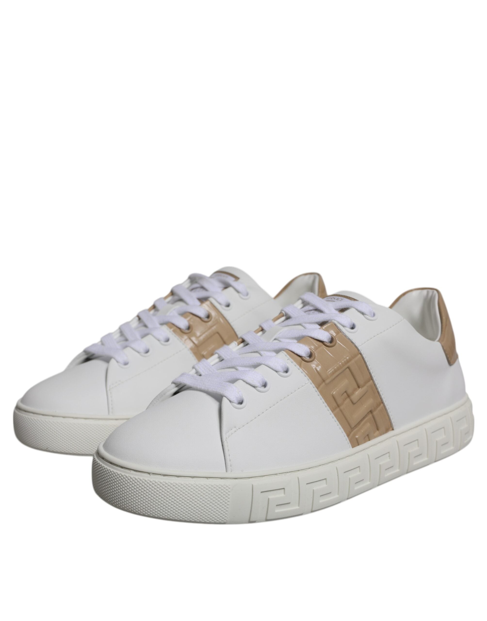 Versace White Brown Greca Print TPU Low Top Men's Sneakers Shoes-3