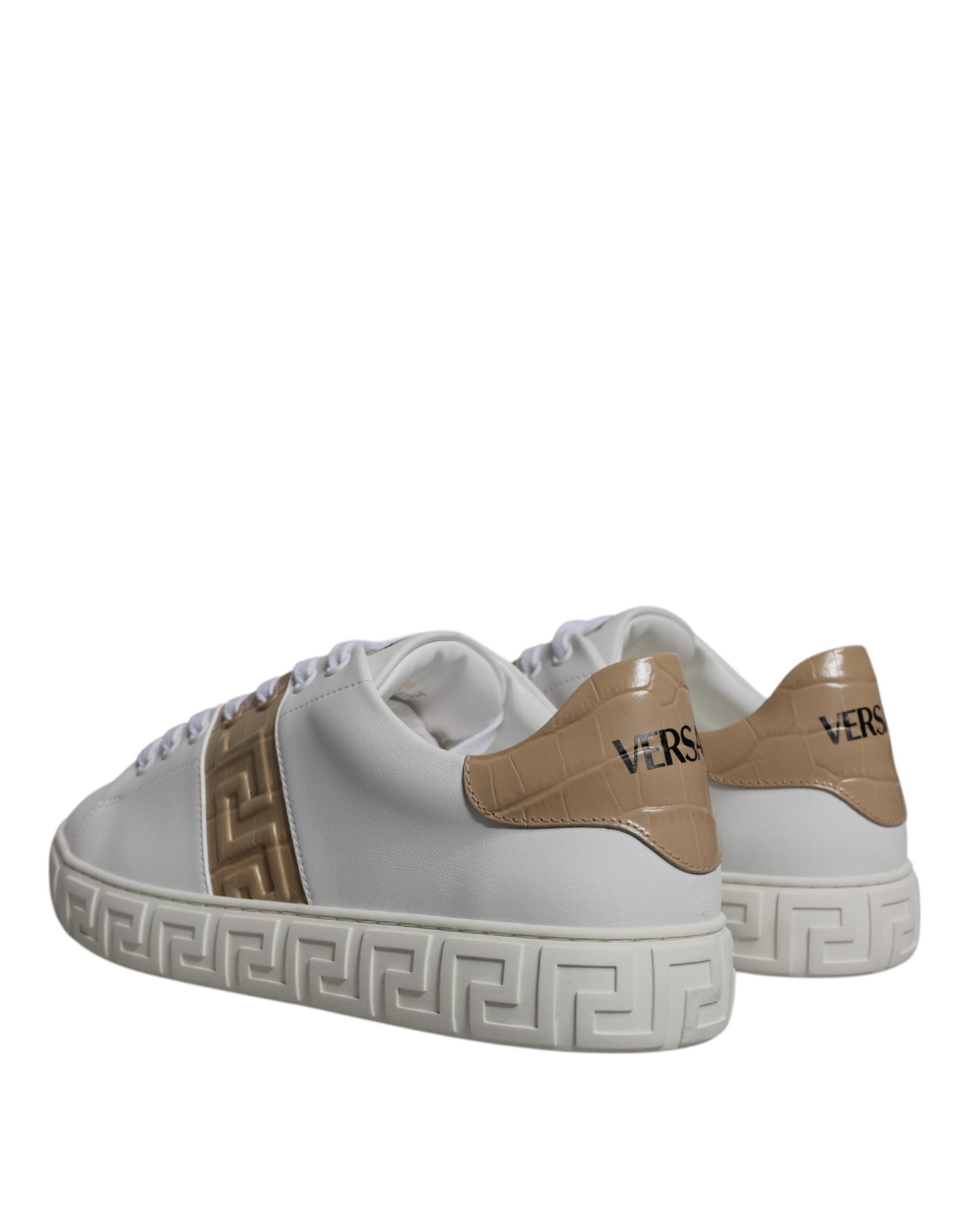 Versace White Brown Greca Print TPU Low Top Men's Sneakers Shoes-4