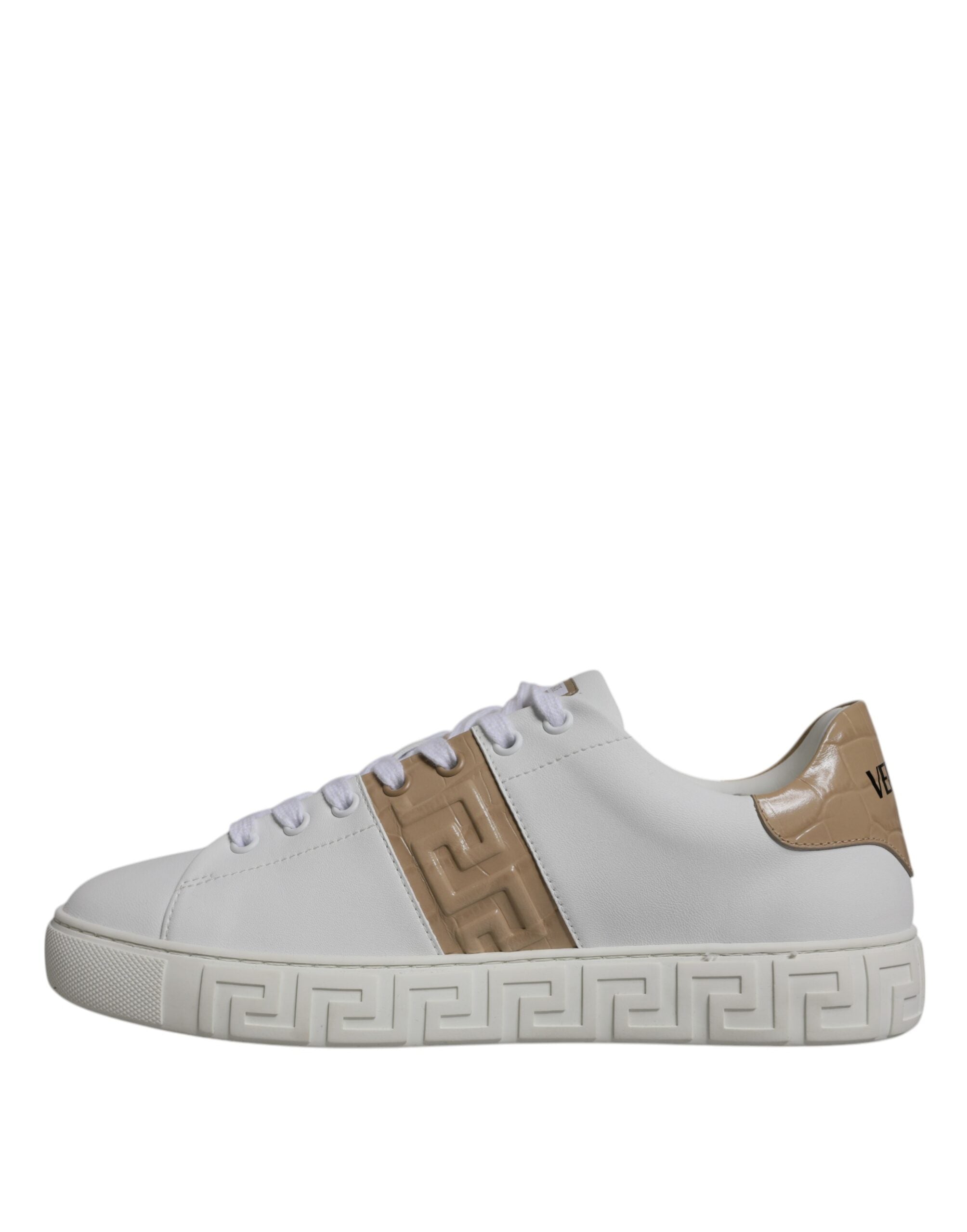 Versace White Brown Greca Print TPU Low Top Men's Sneakers Shoes-5