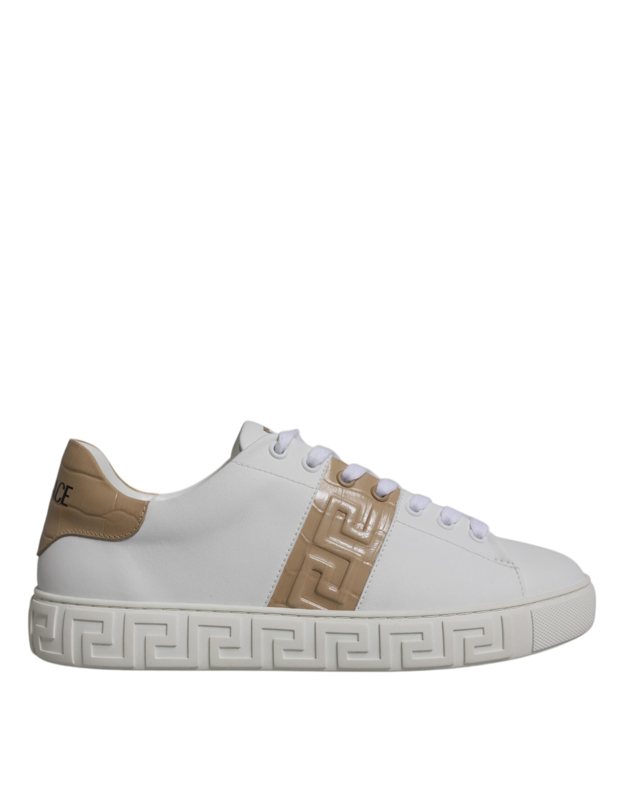 Versace White Brown Greca Print TPU Low Top Men's Sneakers Shoes-6