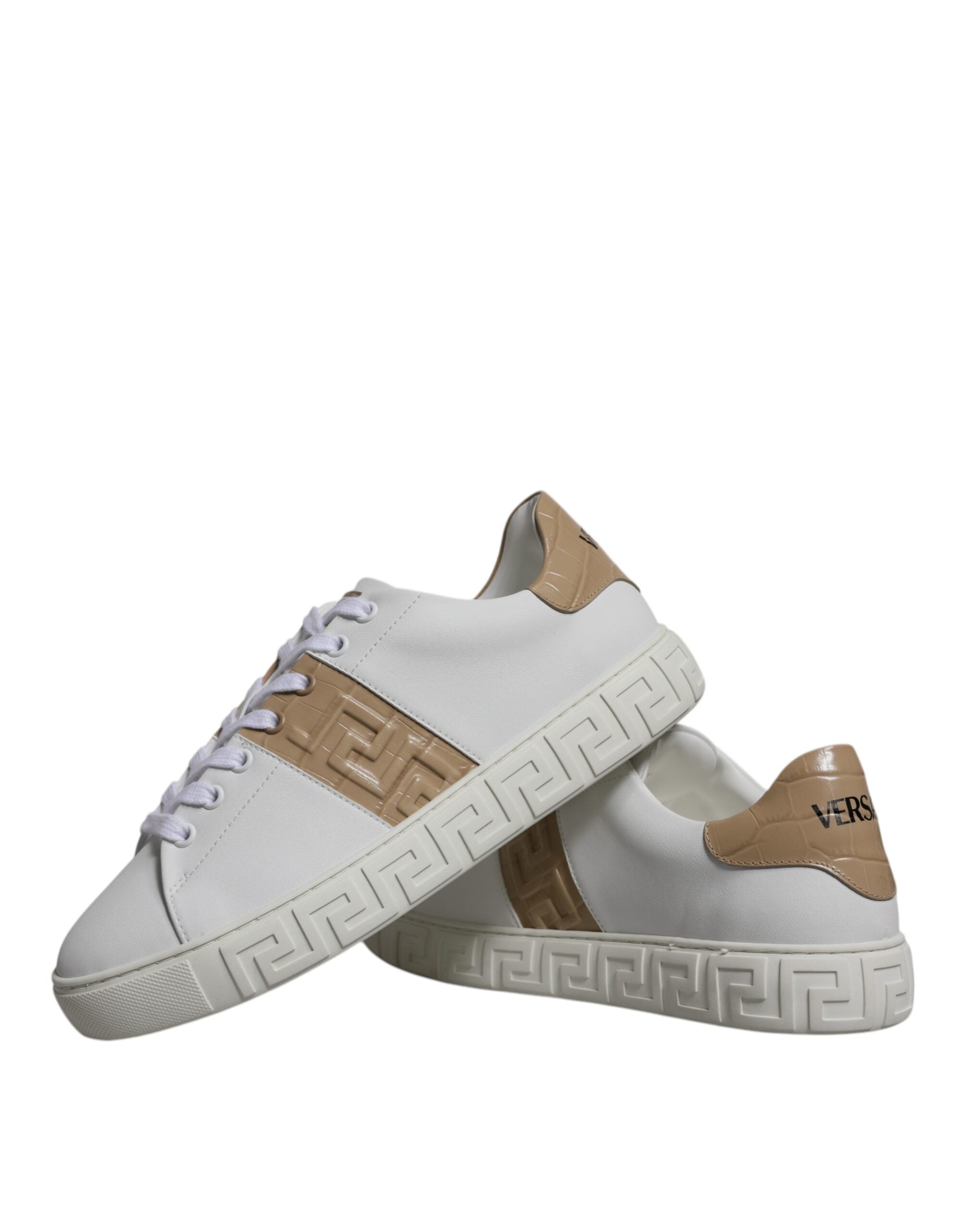 Versace White Brown Greca Print TPU Low Top Men's Sneakers Shoes-8