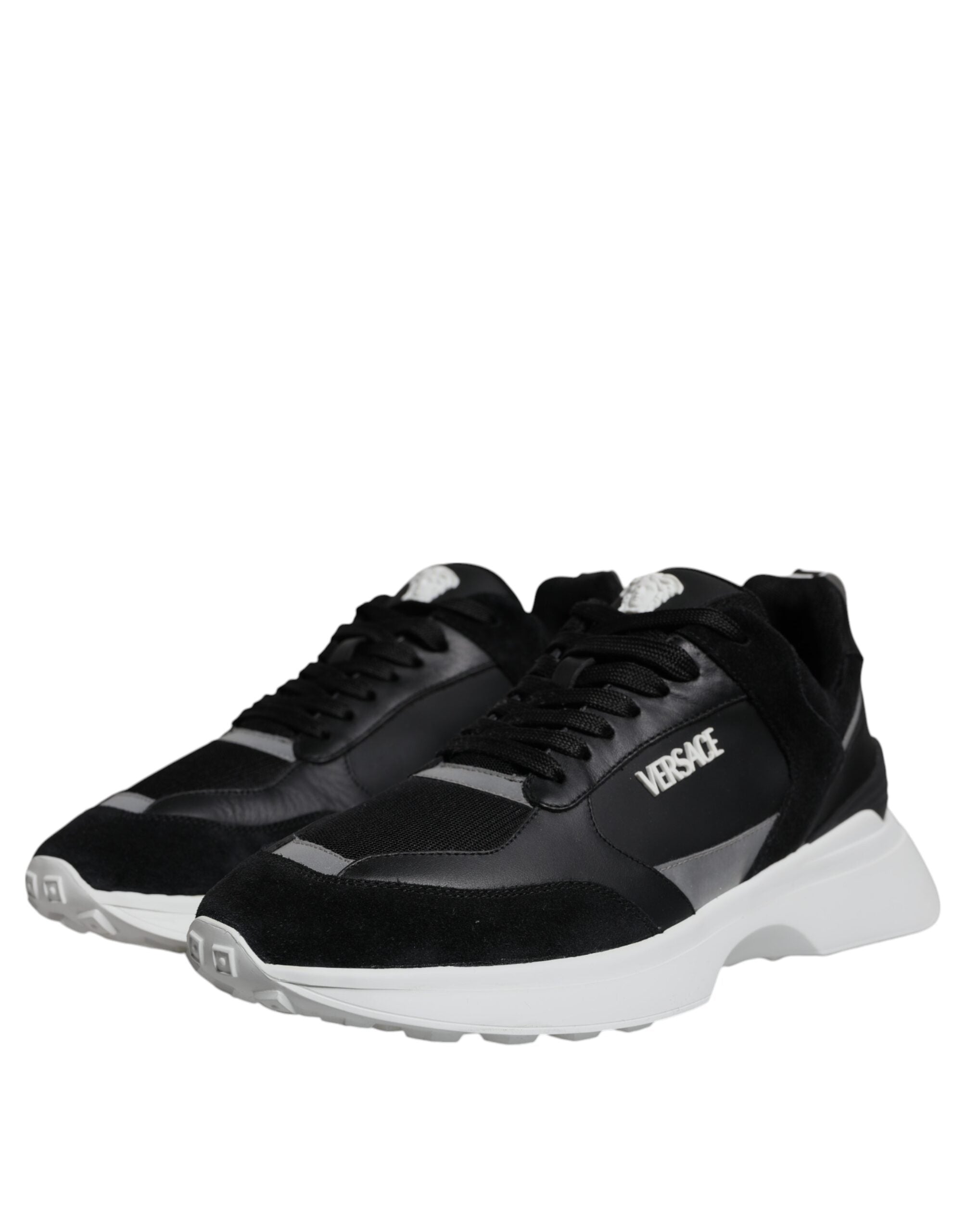Versace Black Canvas Quad Fabric Medusa Low Top Sneakers Shoes-3