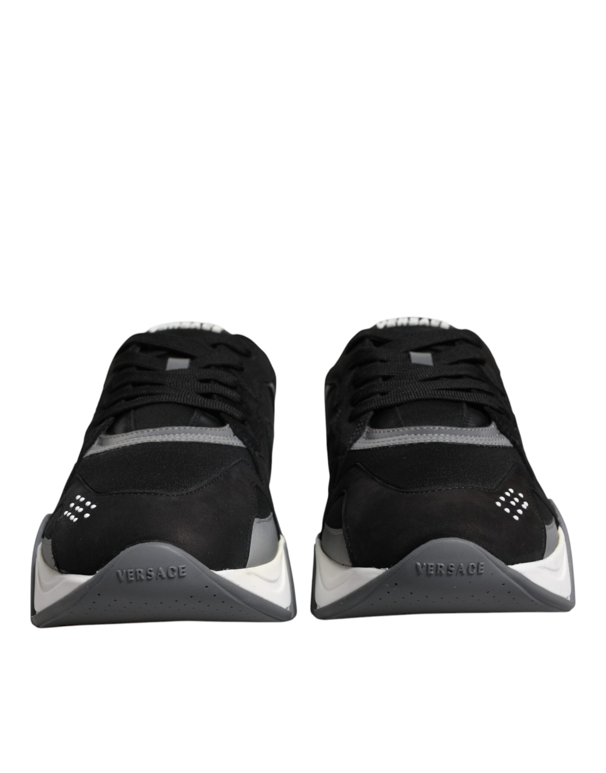 Versace Schwarz Leder Neopren Chunky Low Top Turnschuhe Squalo Schuhe-2