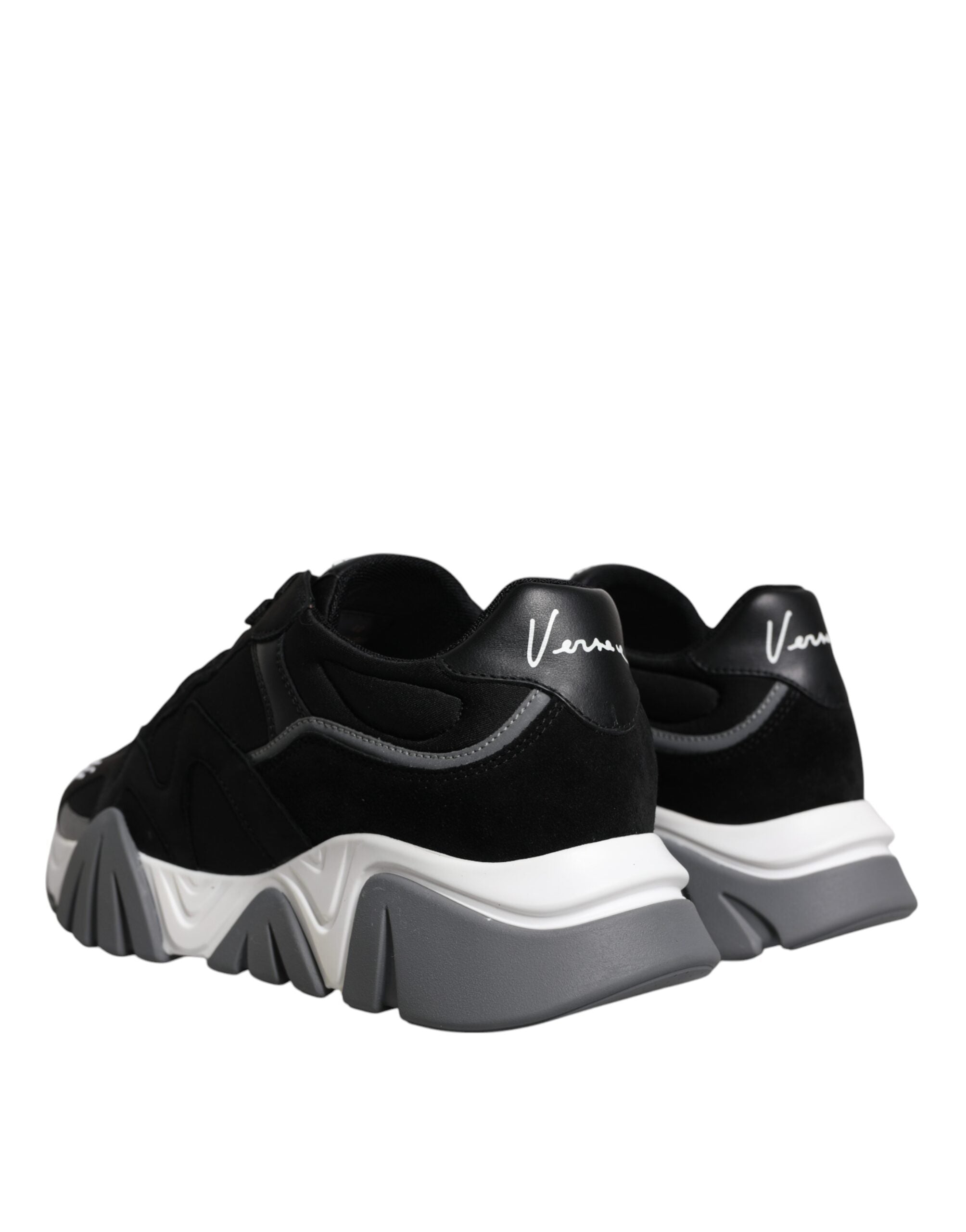 Versace Schwarz Leder Neopren Chunky Low Top Turnschuhe Squalo Schuhe-4