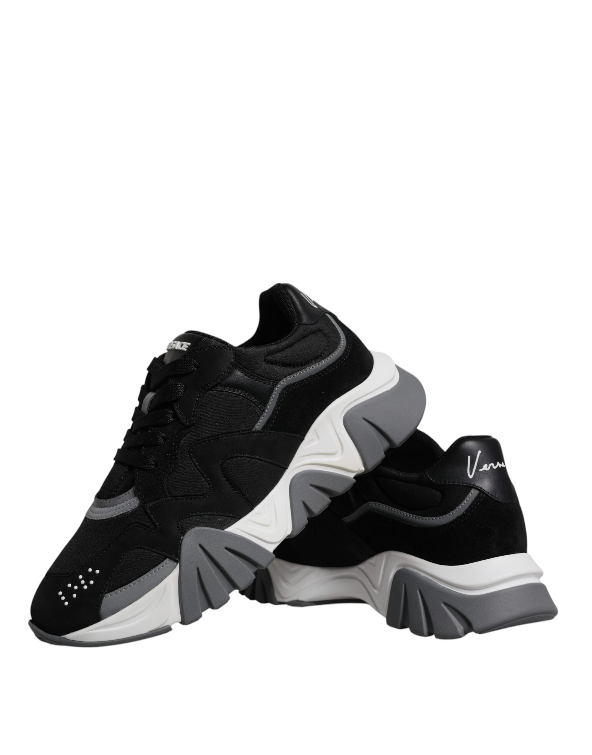 Versace Schwarz Leder Neopren Chunky Low Top Turnschuhe Squalo Schuhe-8