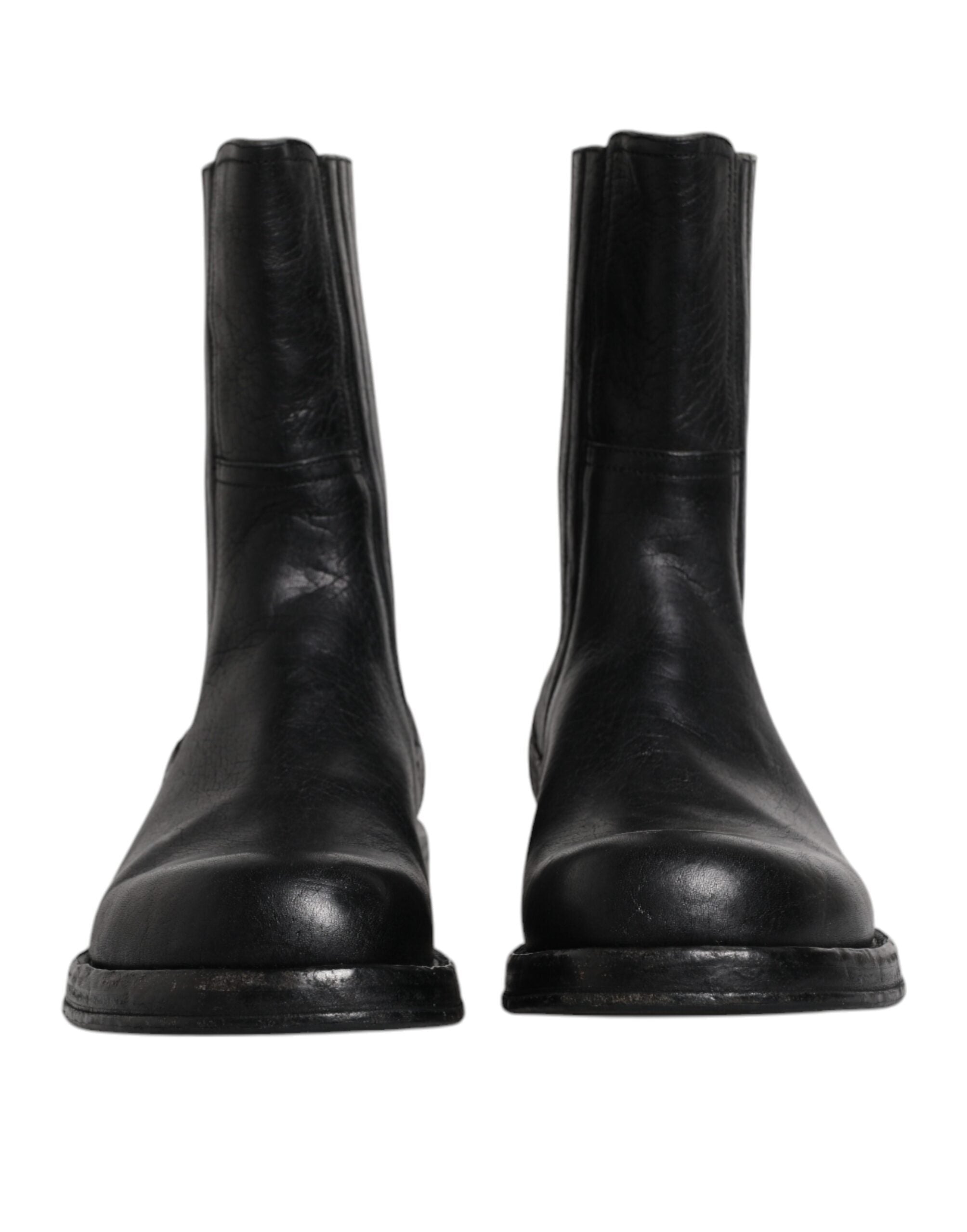 Dolce & Gabbana Schwarzes Pferd Leder Mid Calf Stiefel Schuhe-2