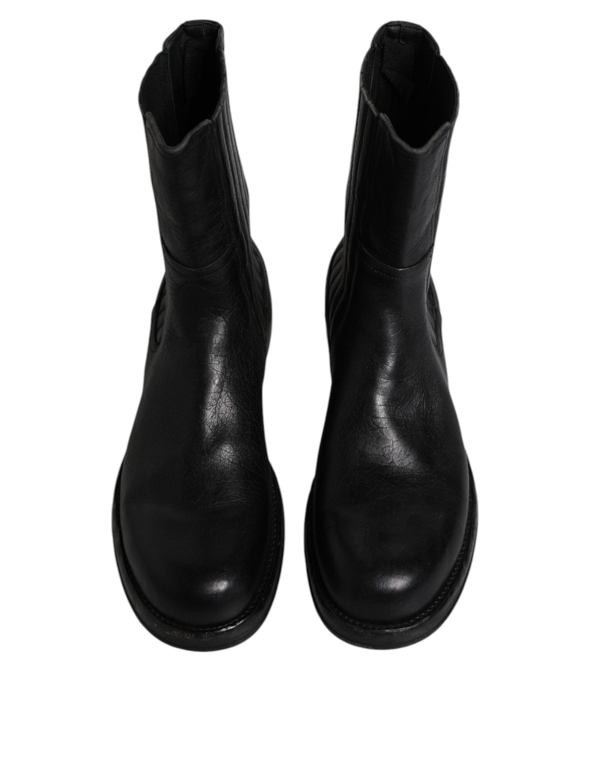 Dolce & Gabbana Schwarzes Pferd Leder Mid Calf Stiefel Schuhe-3