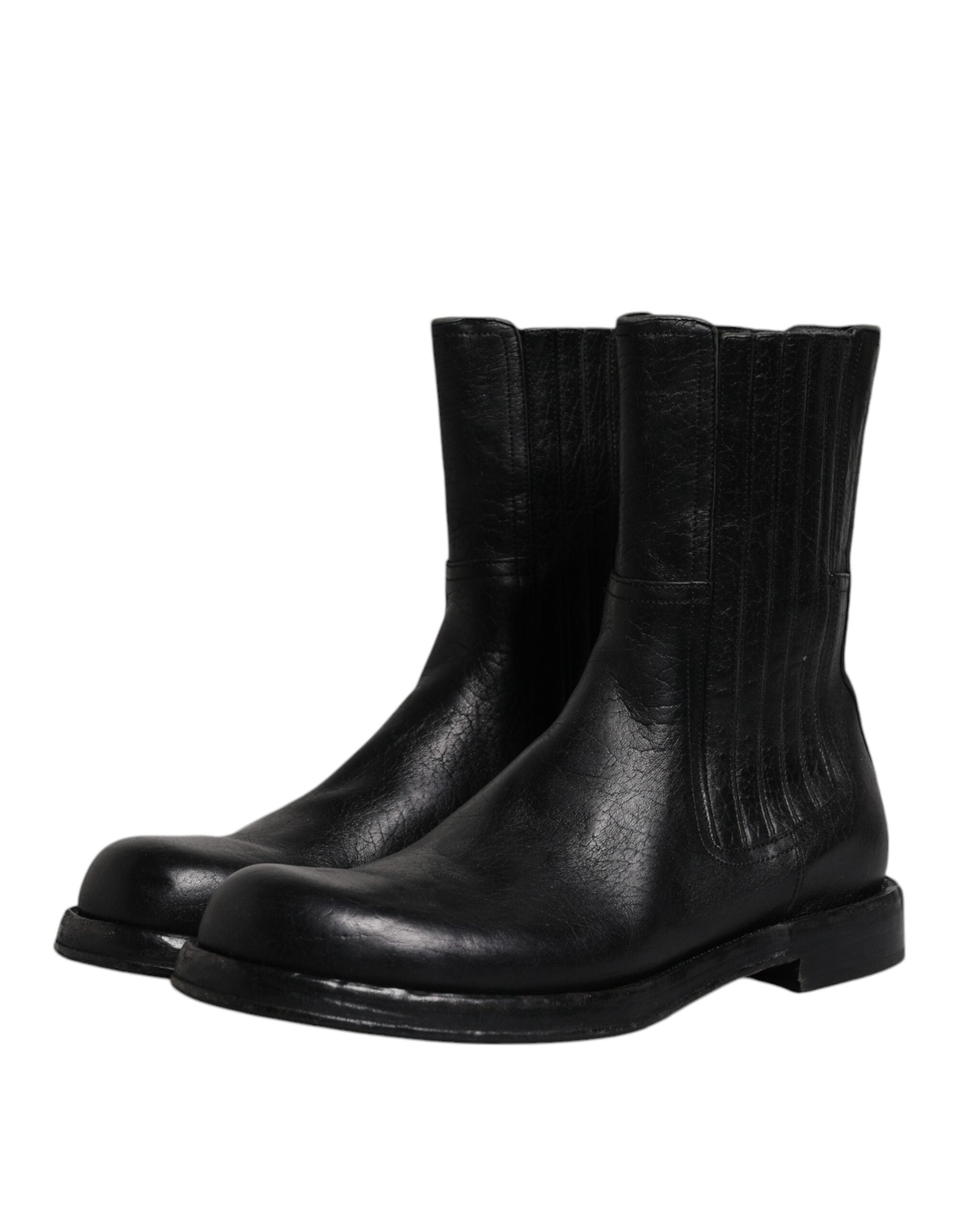 Dolce & Gabbana Schwarzes Pferd Leder Mid Calf Stiefel Schuhe-4