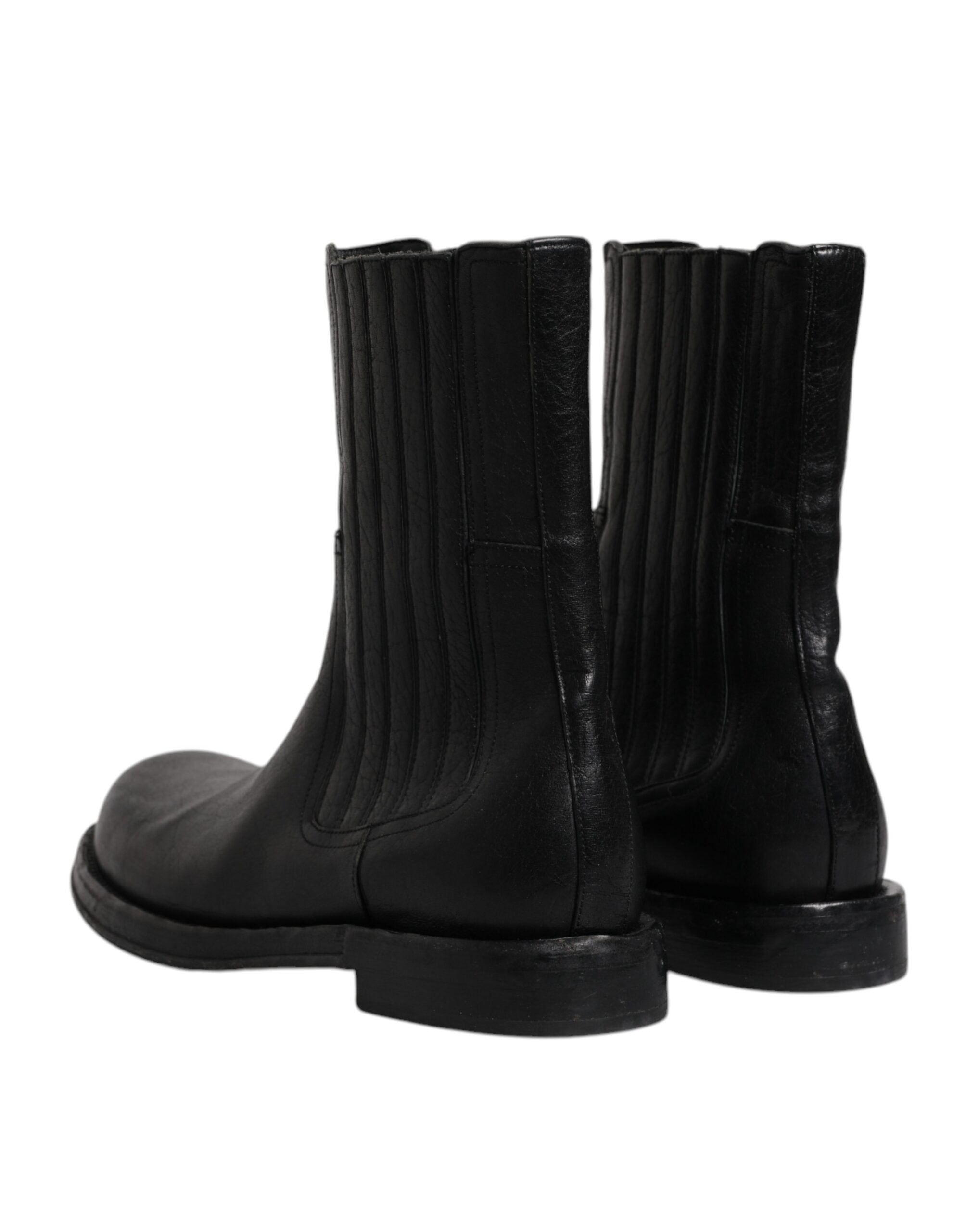 Dolce & Gabbana Schwarzes Pferd Leder Mid Calf Stiefel Schuhe-5