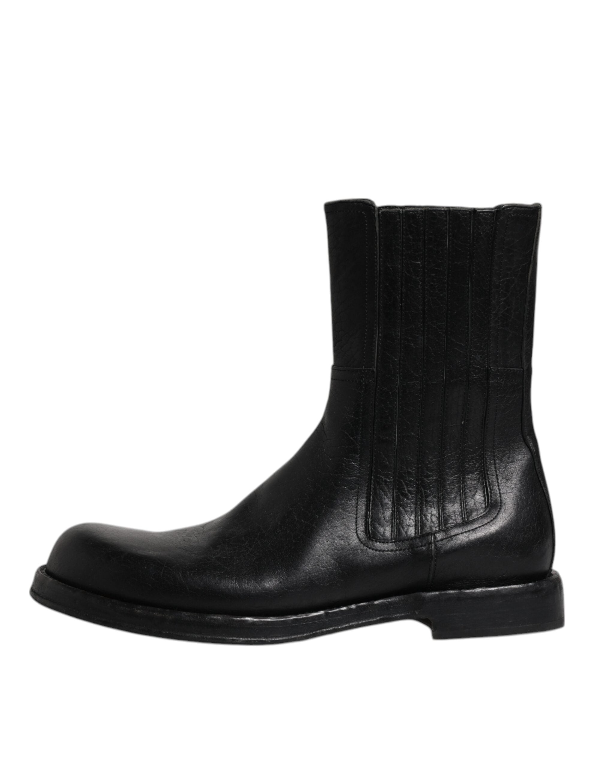 Dolce & Gabbana Schwarzes Pferd Leder Mid Calf Stiefel Schuhe-6