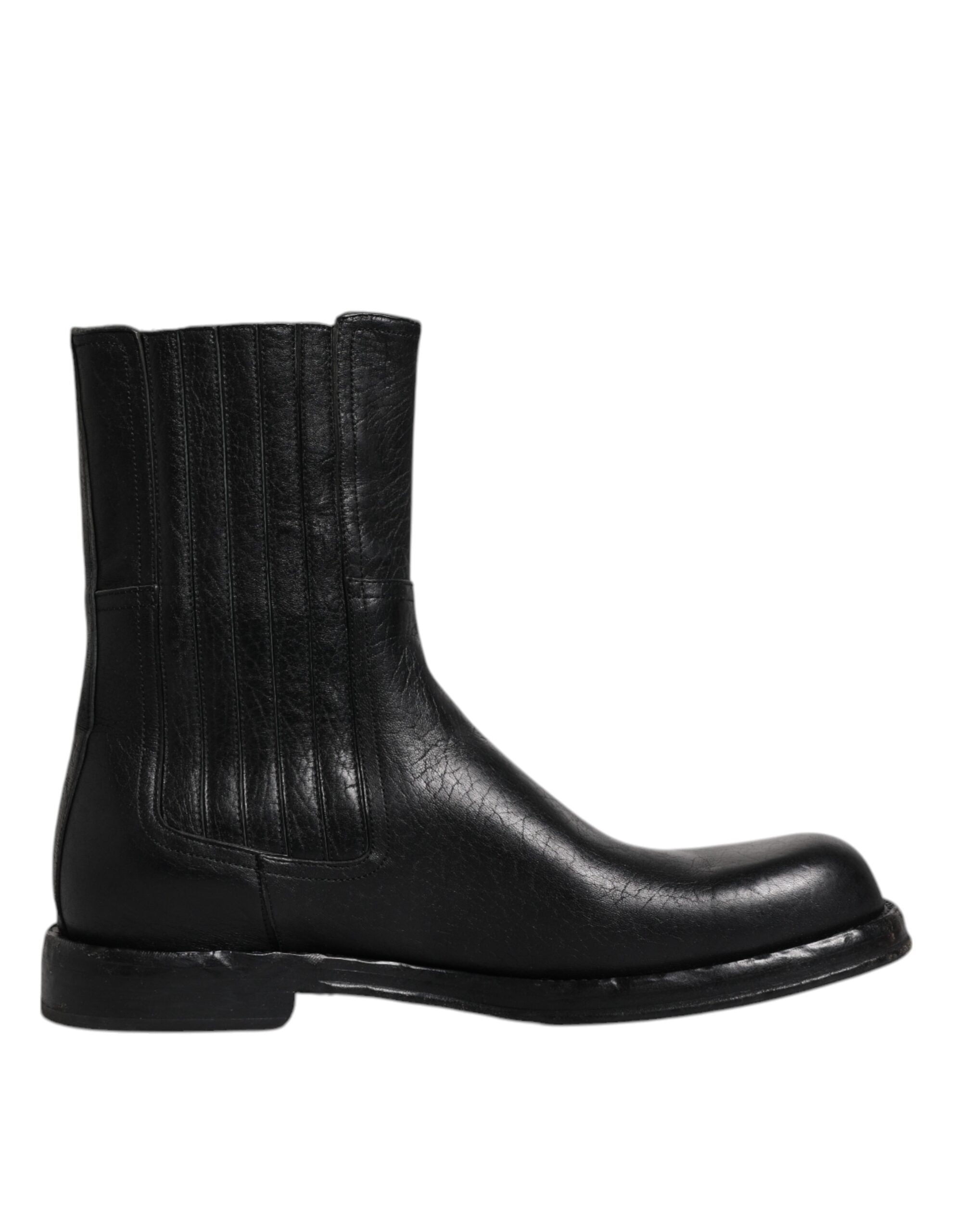 Dolce & Gabbana Schwarzes Pferd Leder Mid Calf Stiefel Schuhe-7