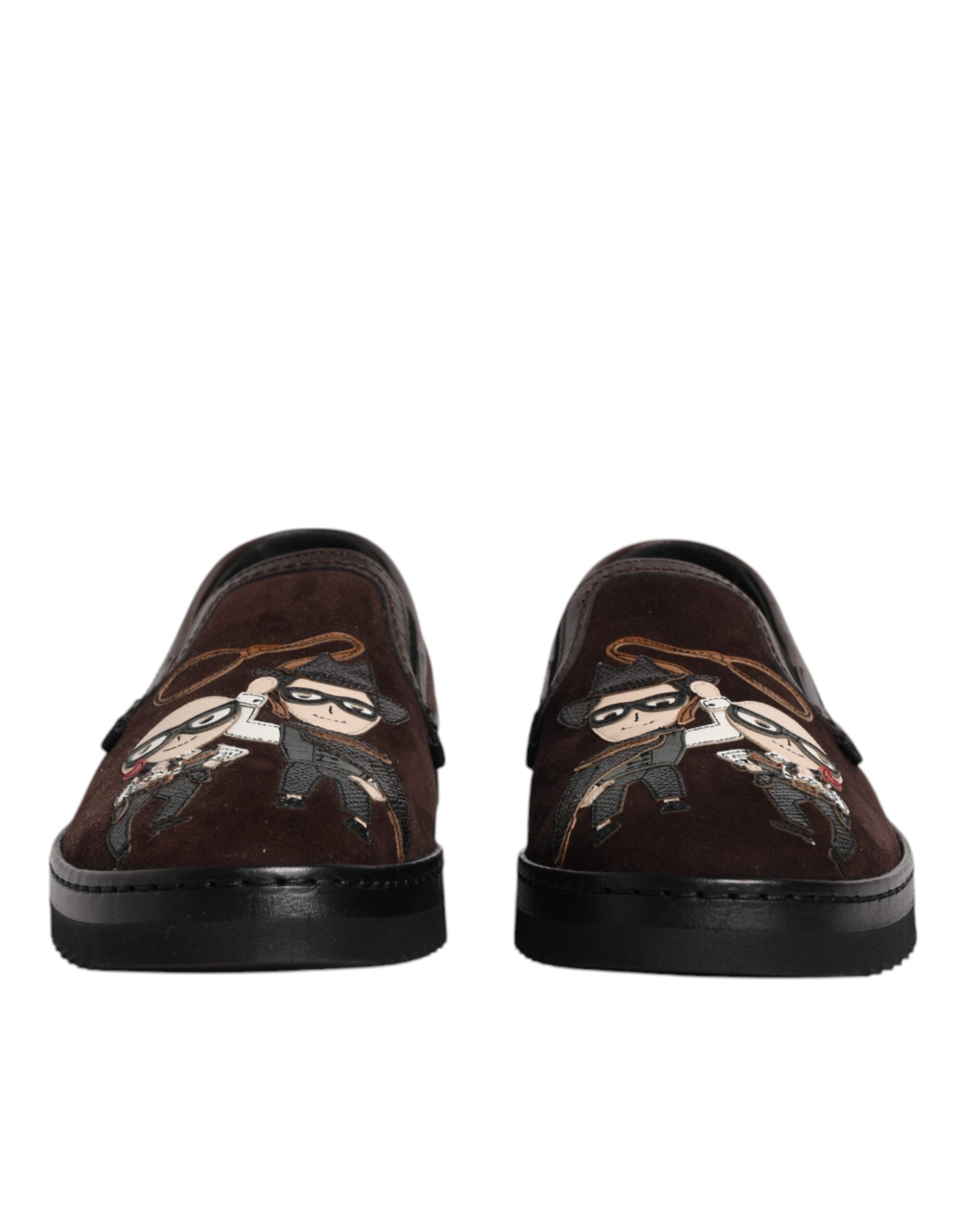 Dolce & Gabbana Brown Suede DG Family Slip-On Flats Shoes-2