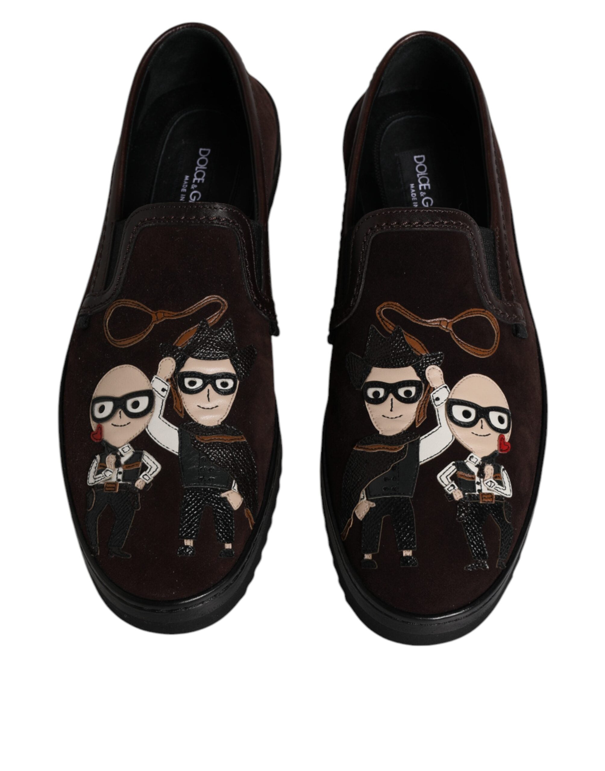 Dolce & Gabbana Brown Suede DG Family Slip-On Flats Shoes-3