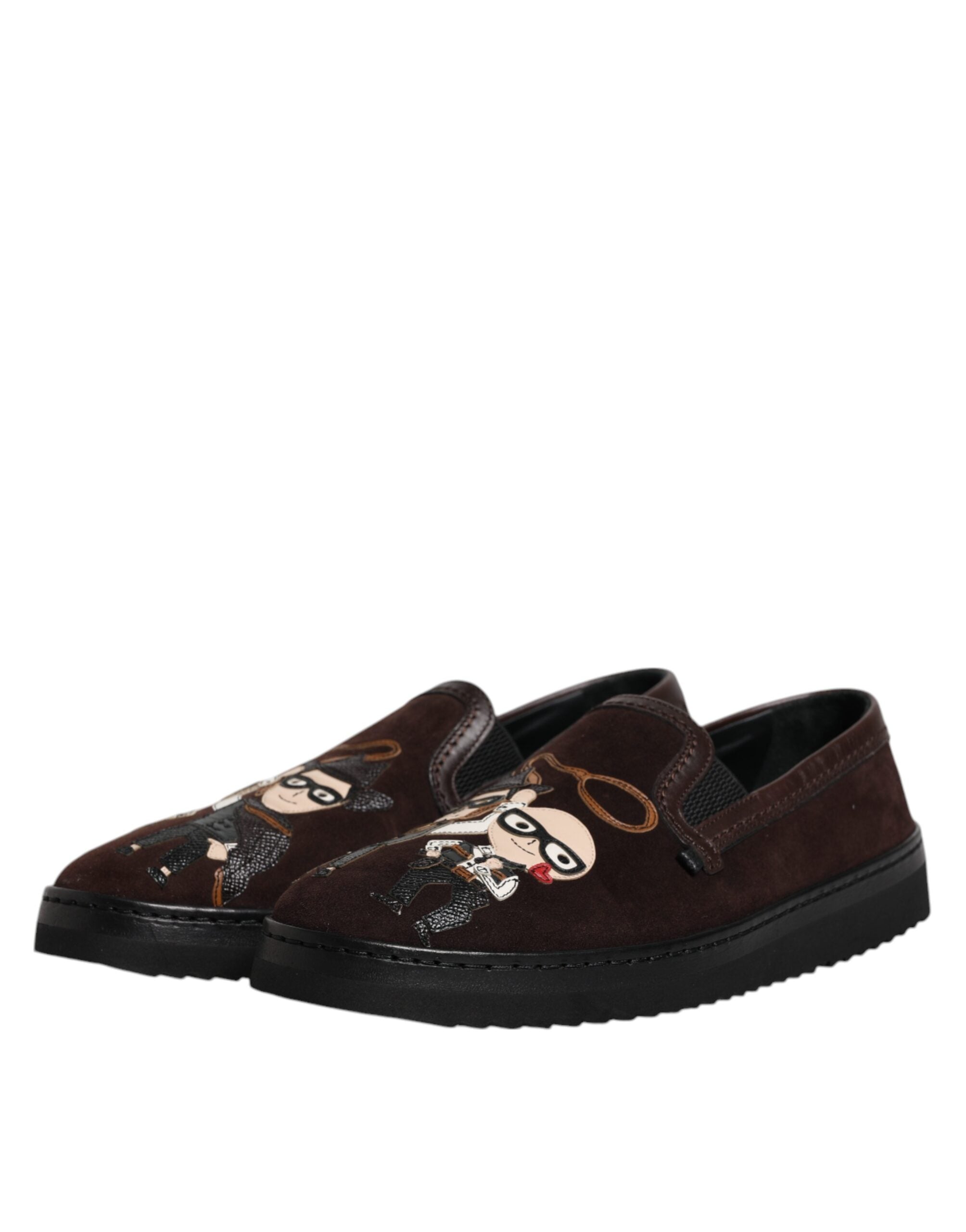 Dolce & Gabbana Brown Suede DG Family Slip-On Flats Shoes-4