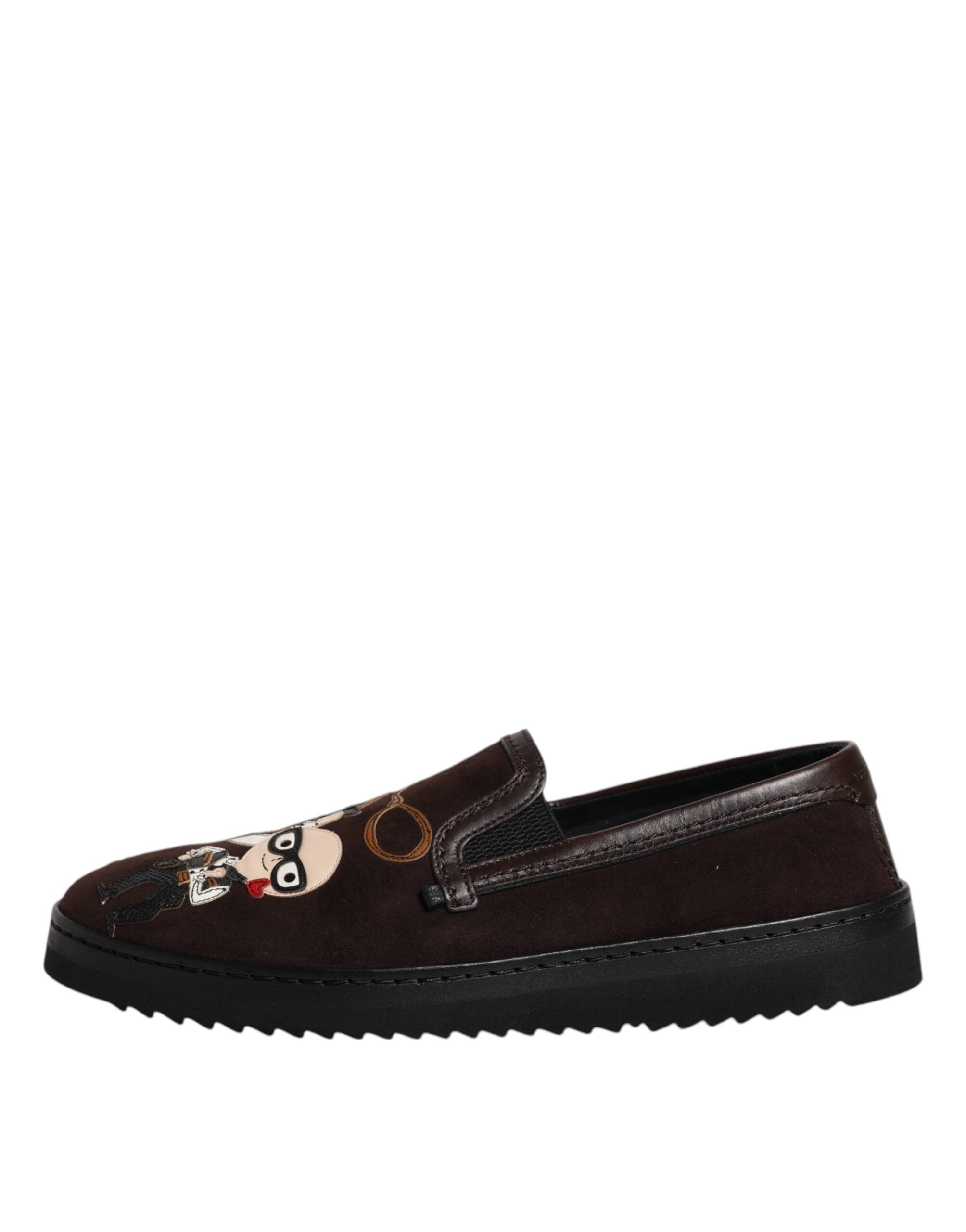 Dolce & Gabbana Brown Suede DG Family Slip-On Flats Shoes-6