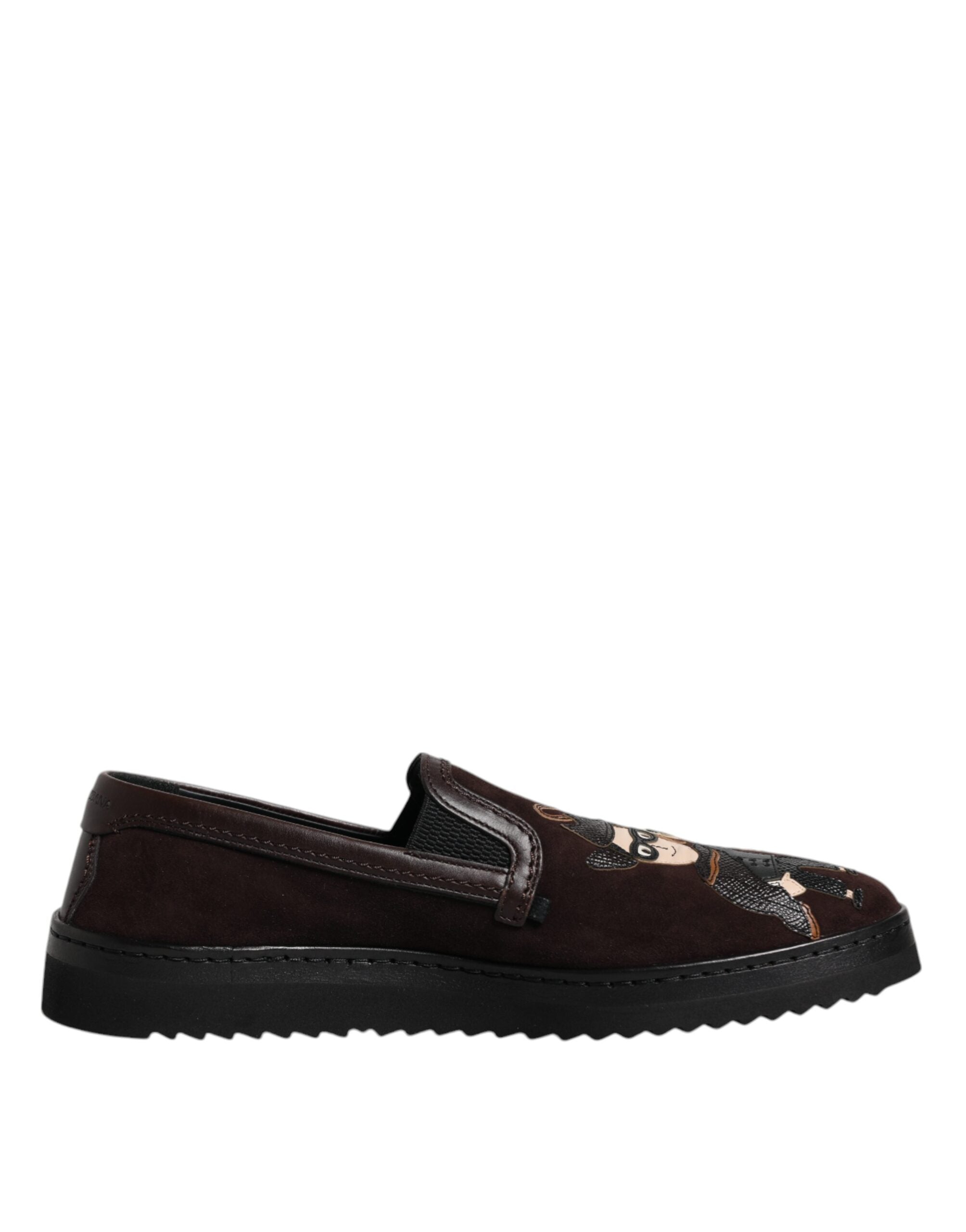 Dolce & Gabbana Brown Suede DG Family Slip-On Flats Shoes-1
