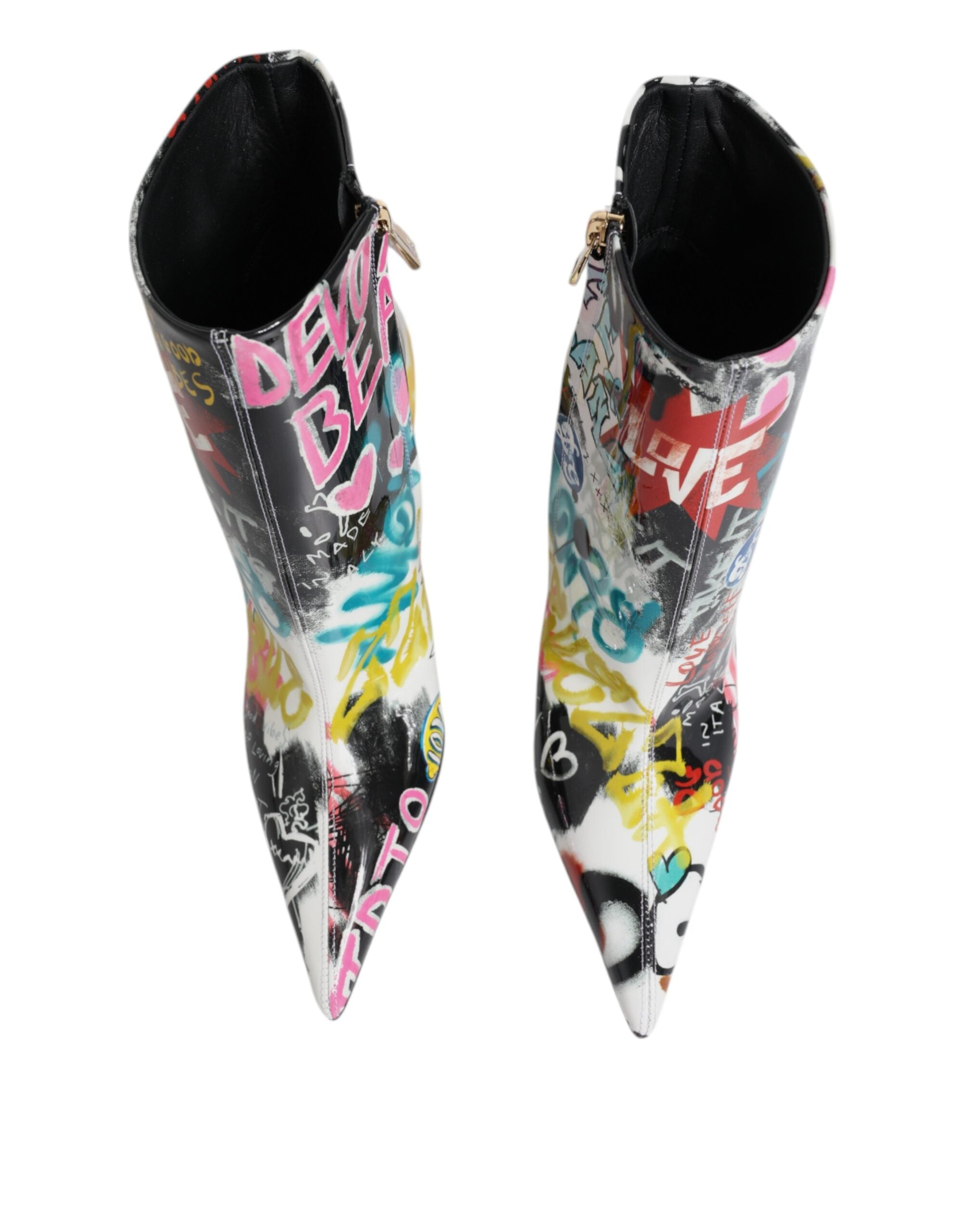 Dolce & Gabbana Multicolor Graffiti Keira Mid Calf Boots Shoes-3
