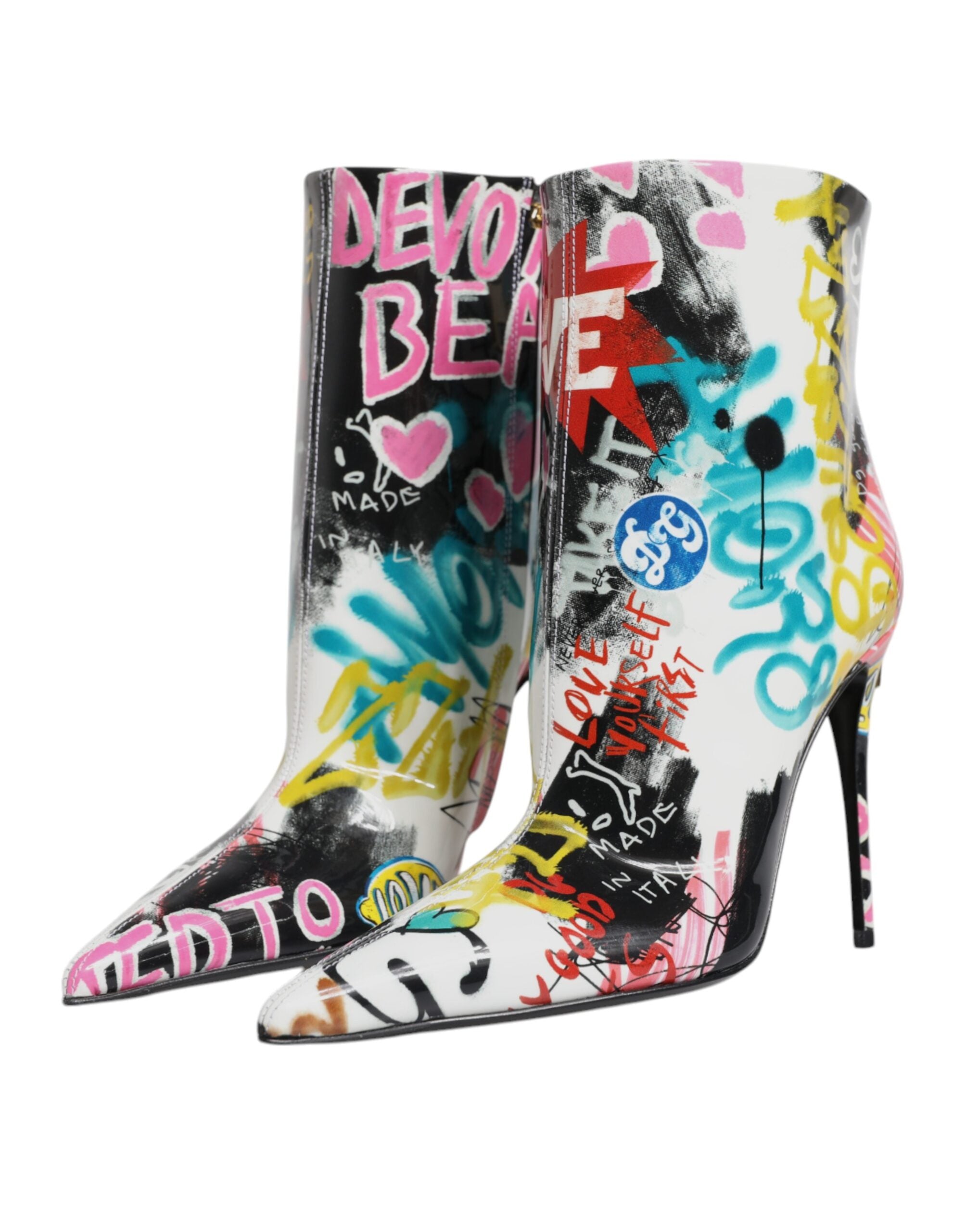 Dolce & Gabbana Multicolor Graffiti Keira Mid Calf Boots Shoes-4