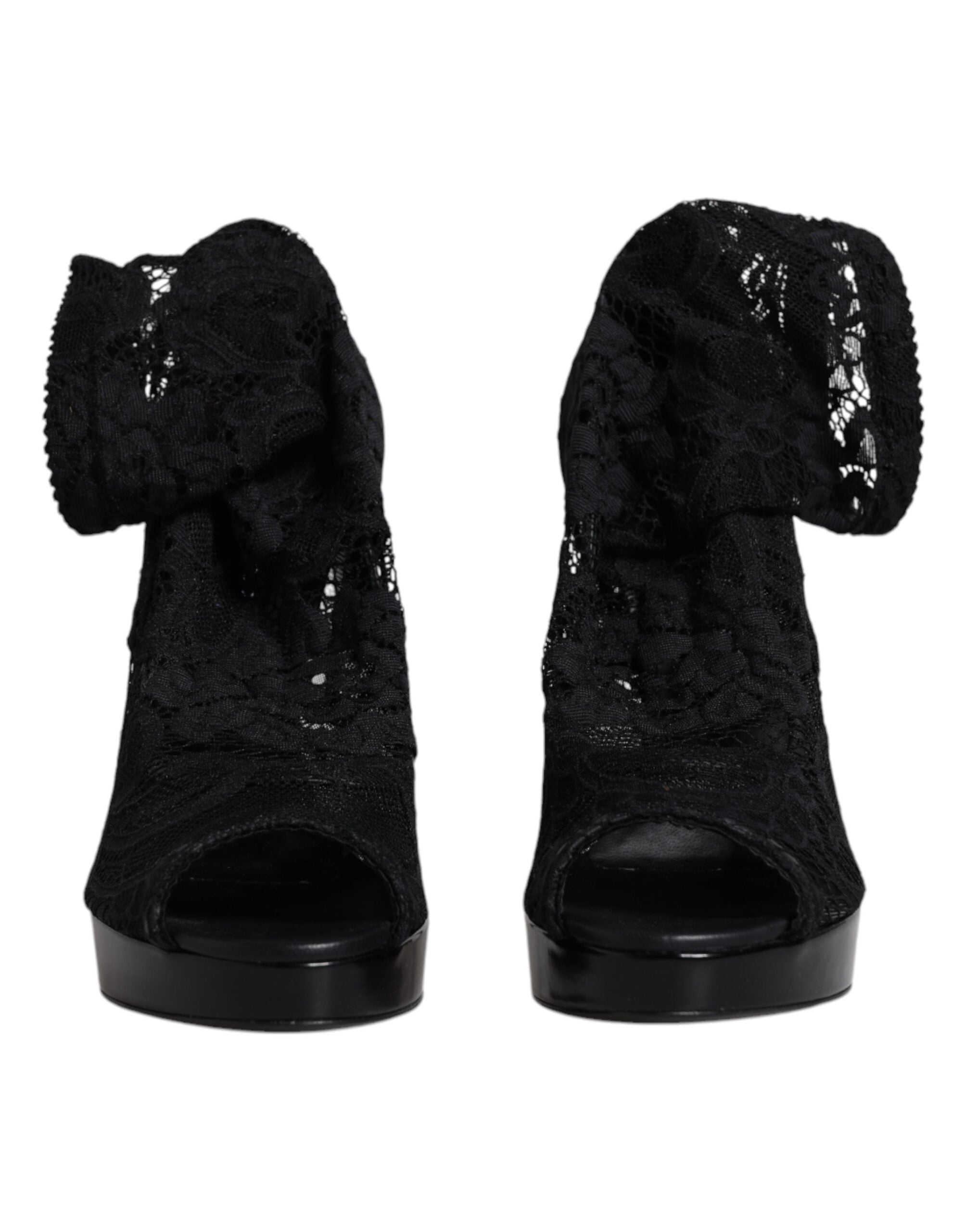 Dolce & Gabbana Schwarz Stretch Taormina Spitze Stiefel Schuhe-2