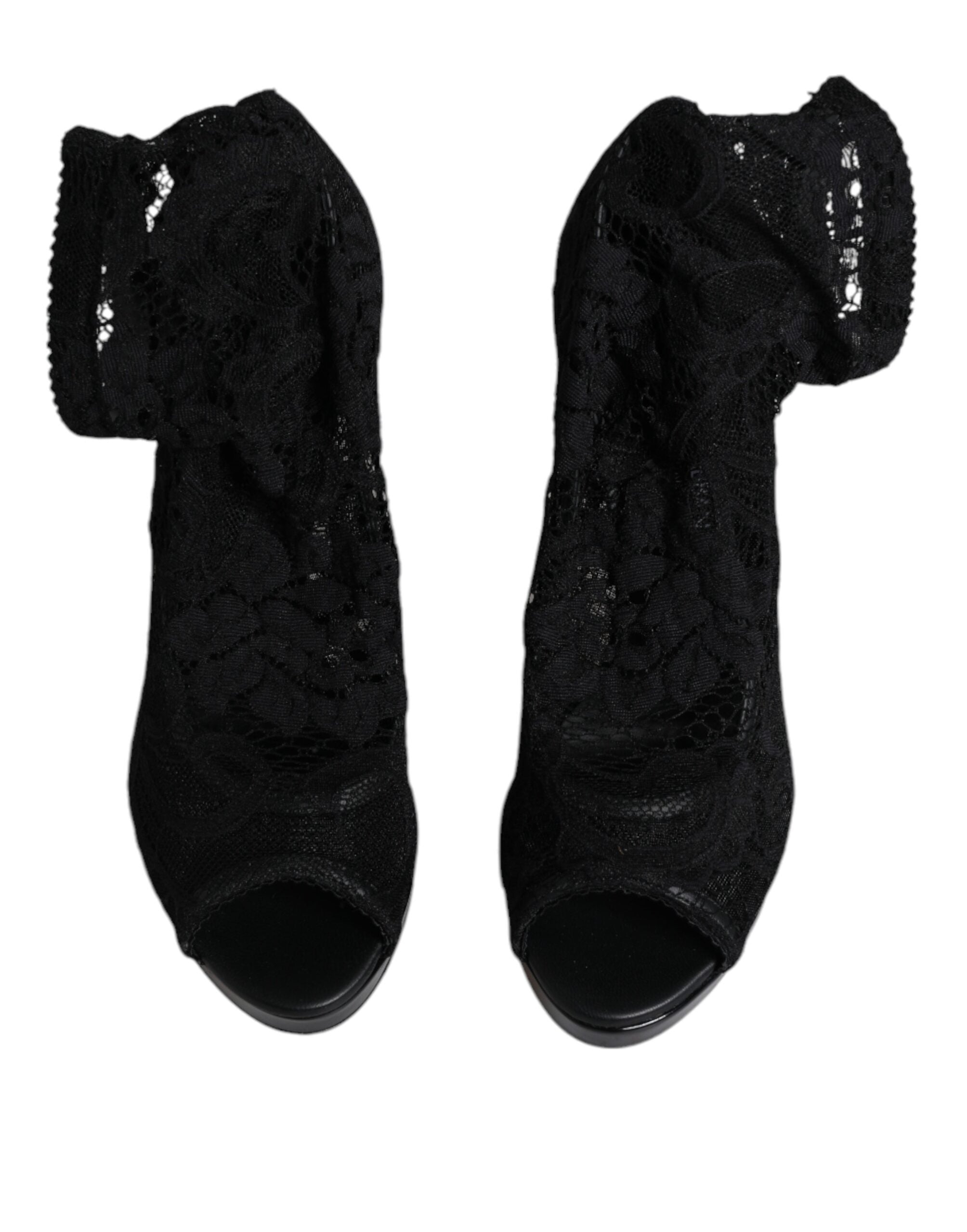Dolce & Gabbana Schwarz Stretch Taormina Spitze Stiefel Schuhe-3