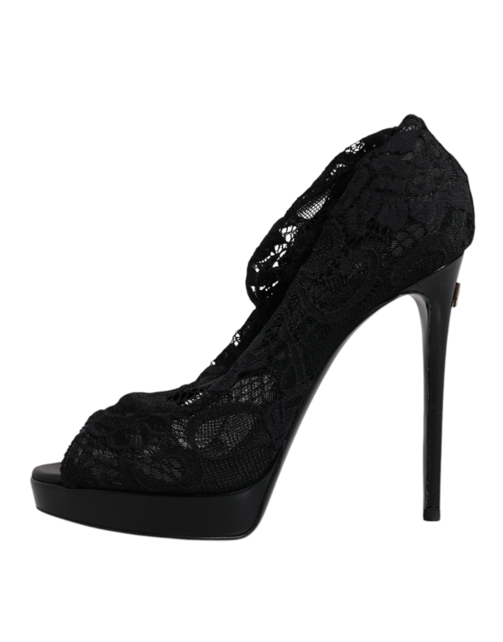 Dolce & Gabbana Schwarz Stretch Taormina Spitze Stiefel Schuhe-6