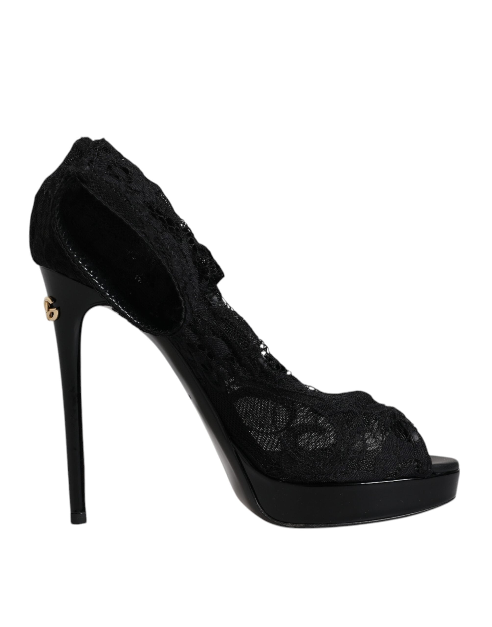 Dolce & Gabbana Schwarz Stretch Taormina Spitze Stiefel Schuhe-7