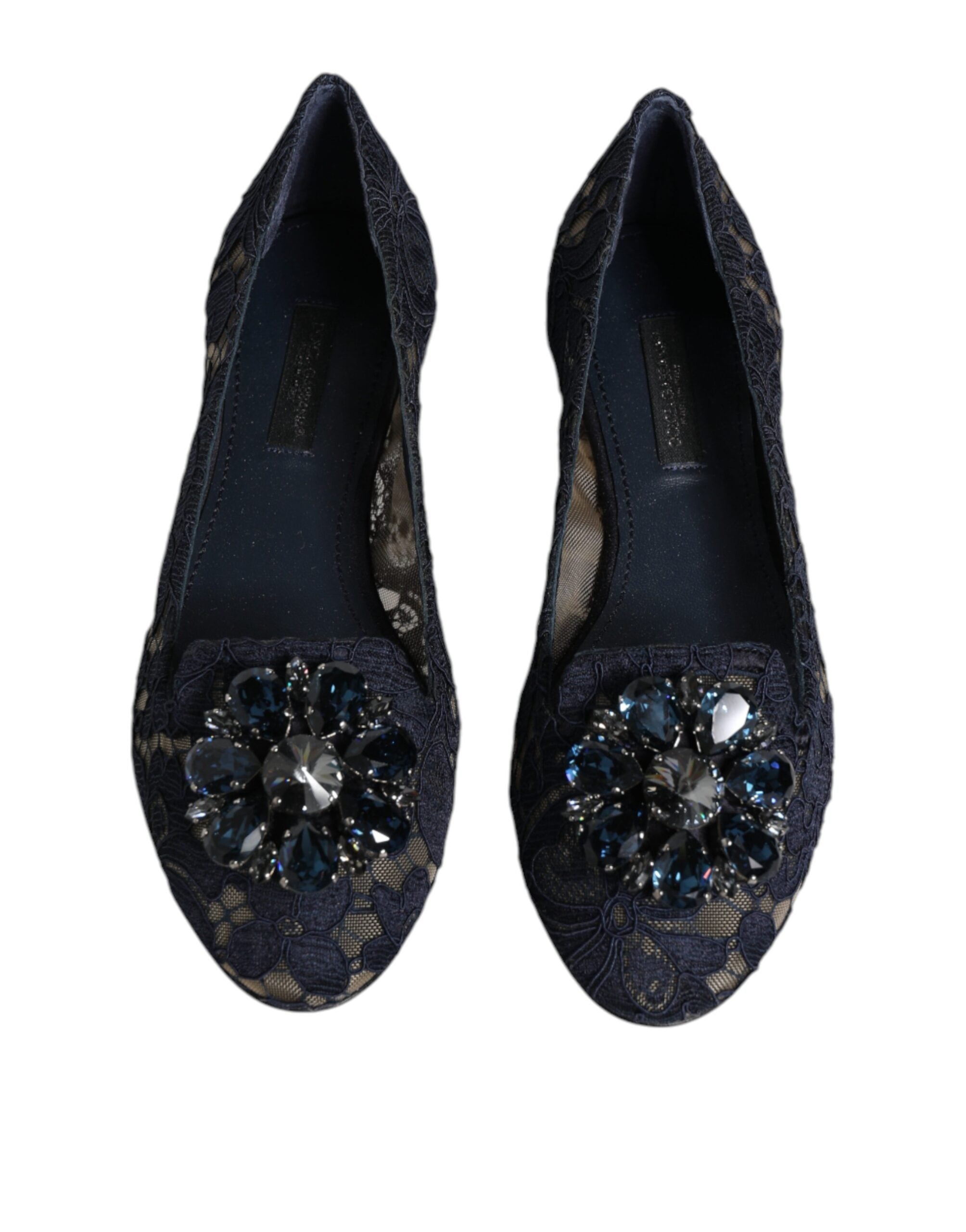 Dolce & Gabbana Blue Taormina Lace Crystal Flats Shoes-3