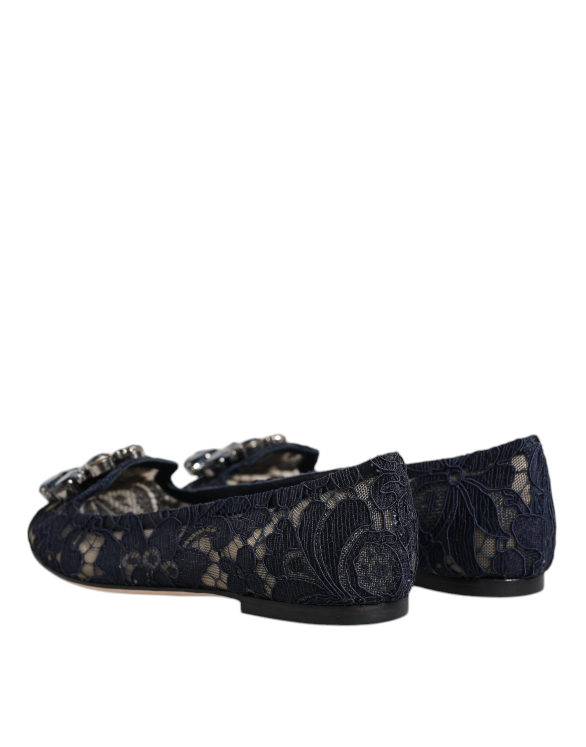 Dolce & Gabbana Blue Taormina Lace Crystal Flats Shoes-5