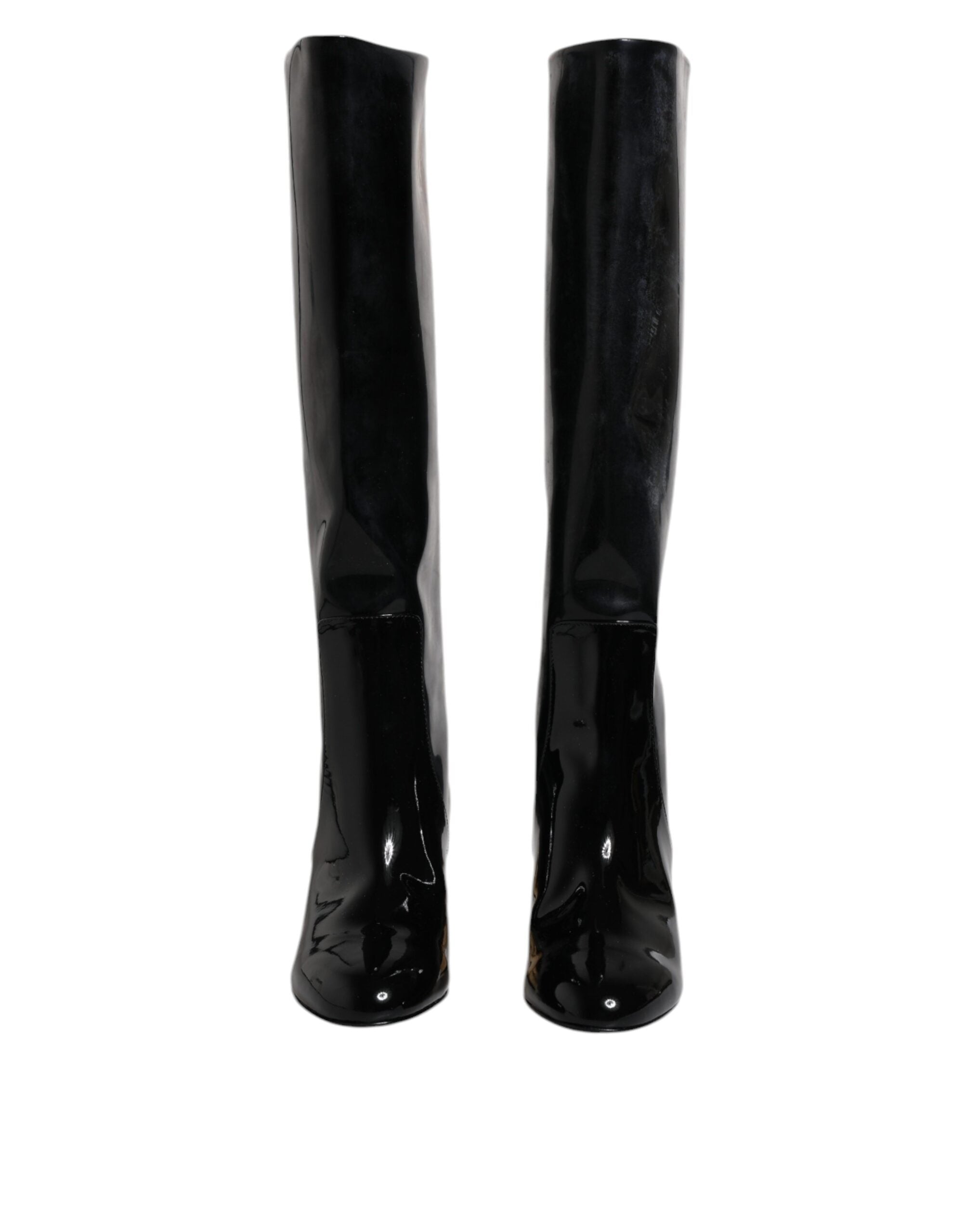 Dolce & Gabbana Schwarze Lackleder Vally High Stiefel Schuhe-2