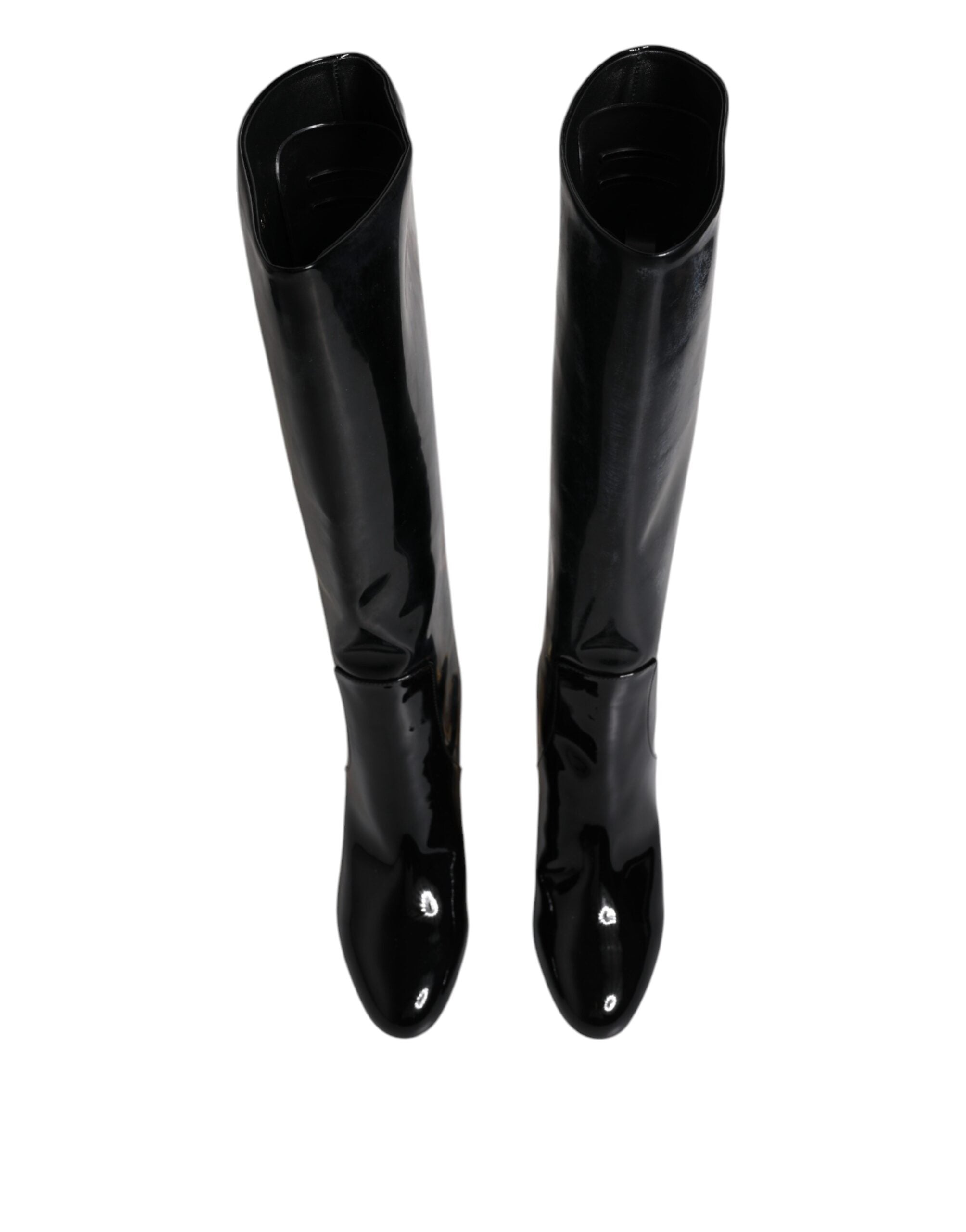 Dolce & Gabbana Schwarze Lackleder Vally High Stiefel Schuhe-3
