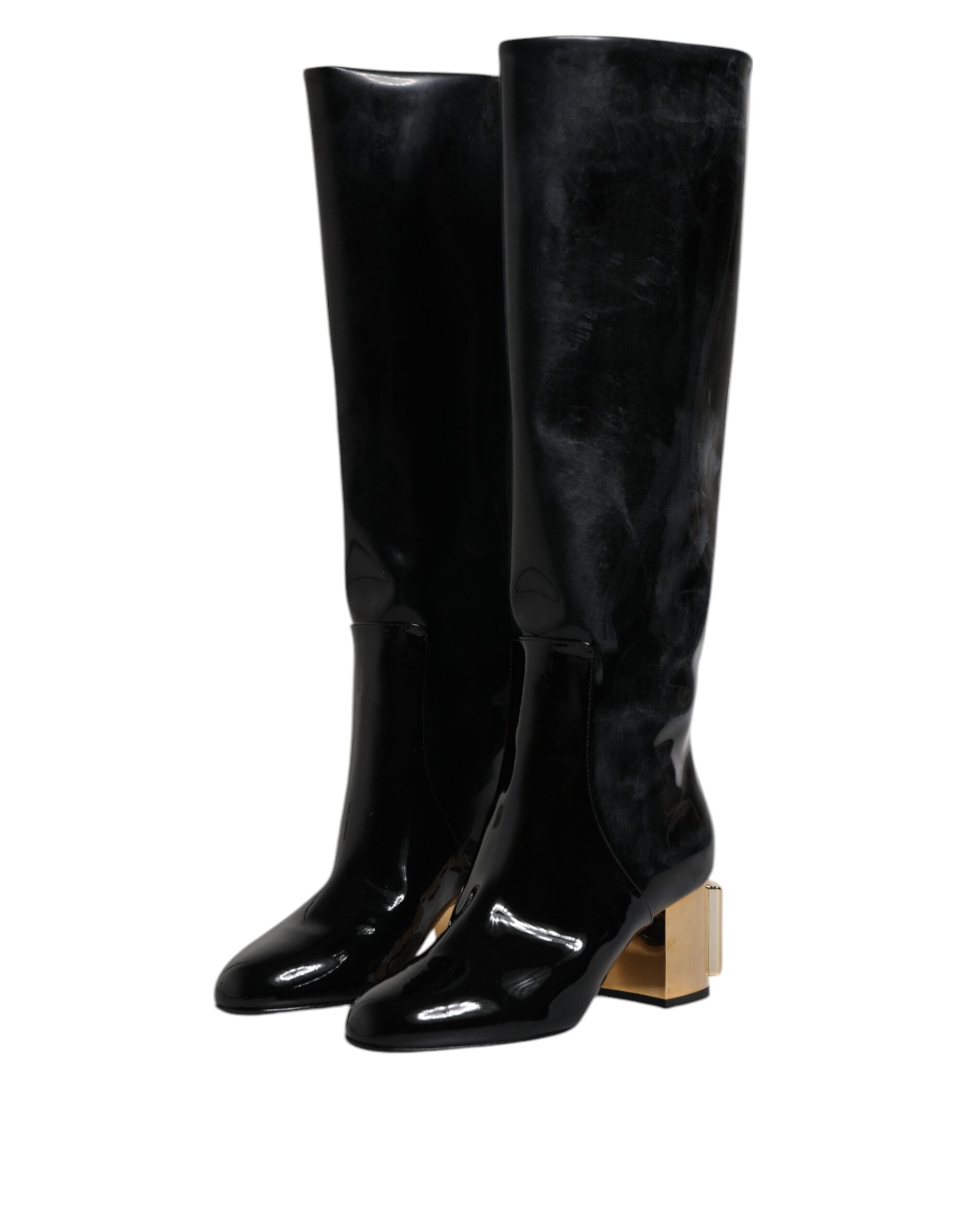 Dolce & Gabbana Schwarze Lackleder Vally High Stiefel Schuhe-4