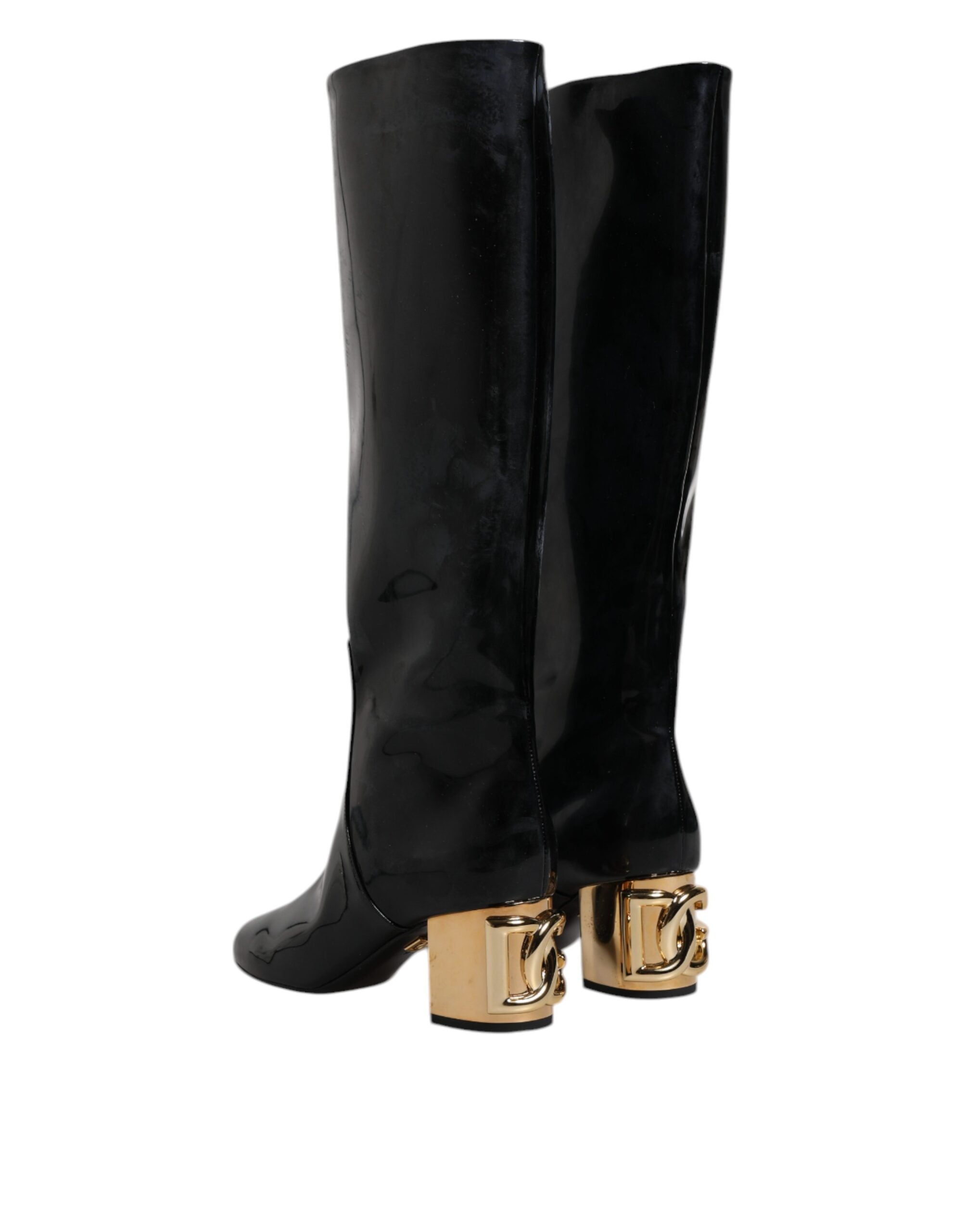 Dolce & Gabbana Schwarze Lackleder Vally High Stiefel Schuhe-5